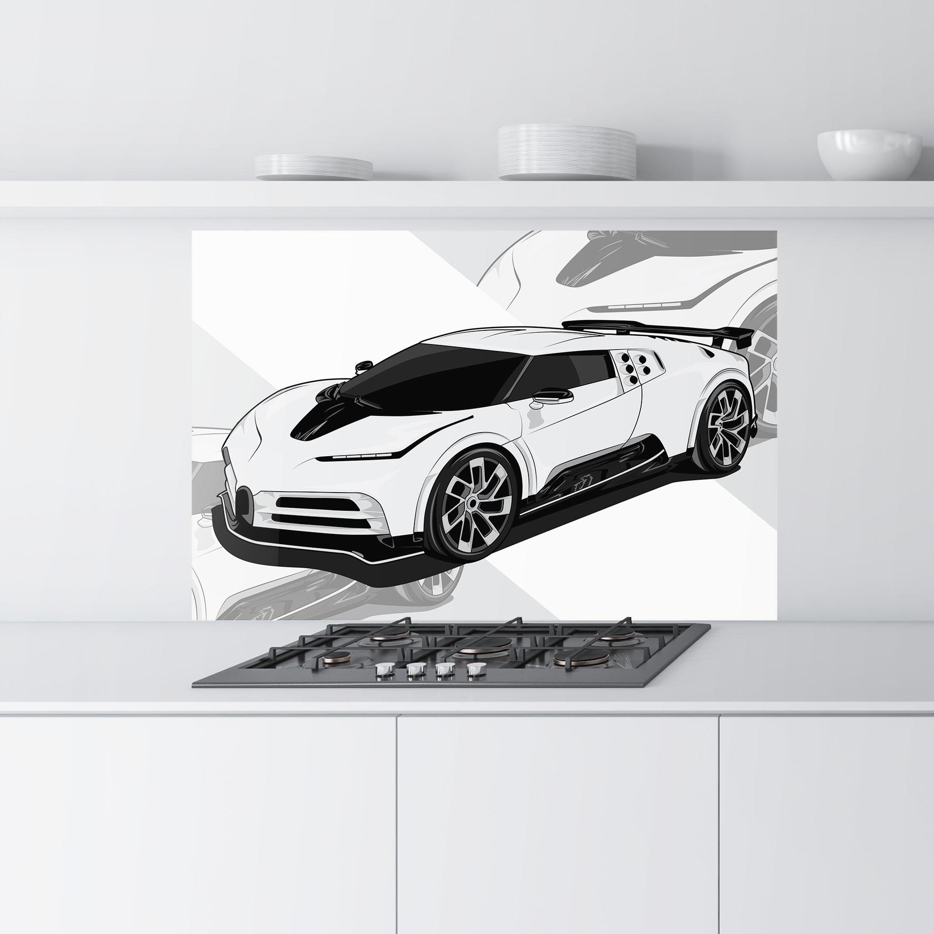 Konyhai üveg hátfal Sport White Car mockup 9
