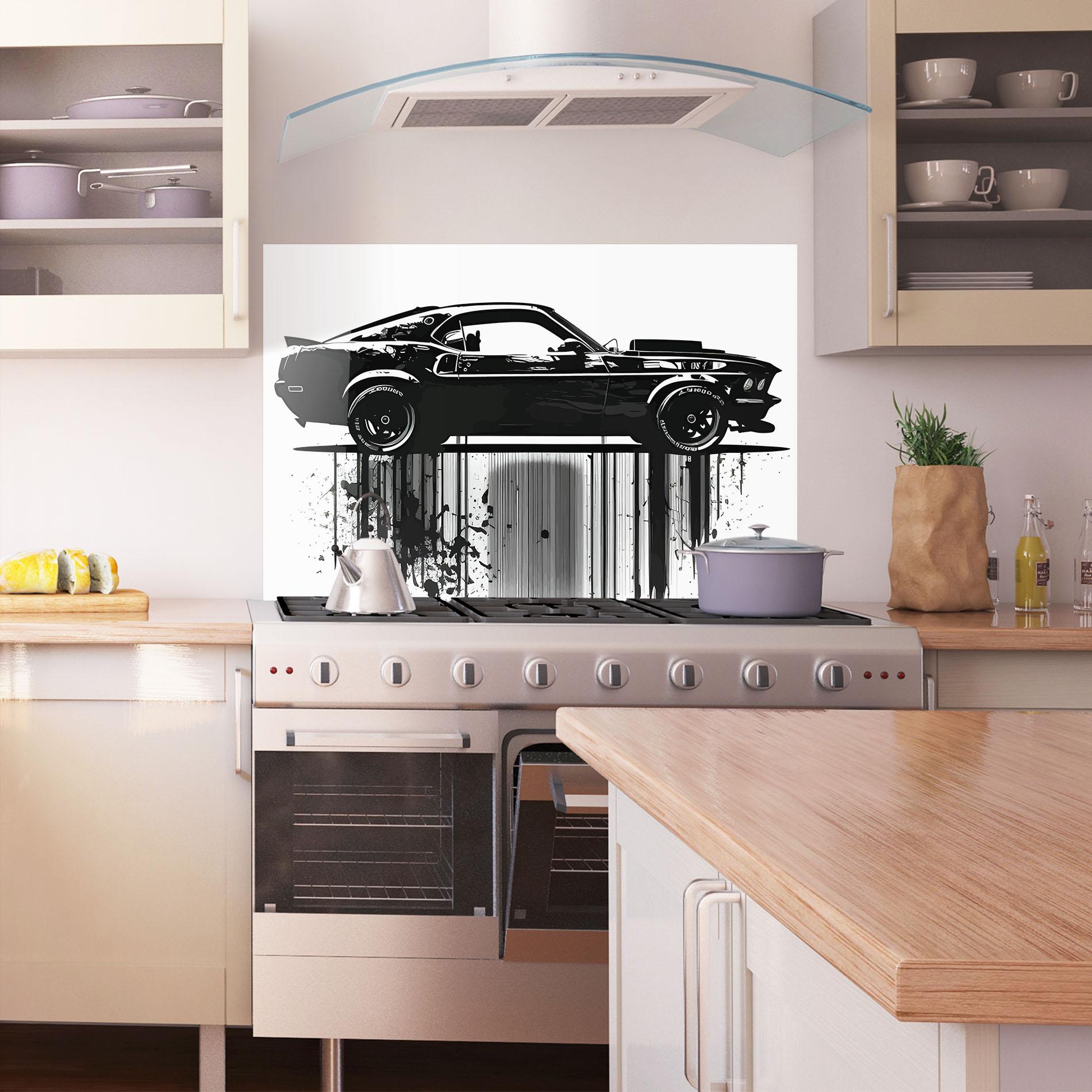 Konyhai üveg hátfal Black Car Drowing mockup 1
