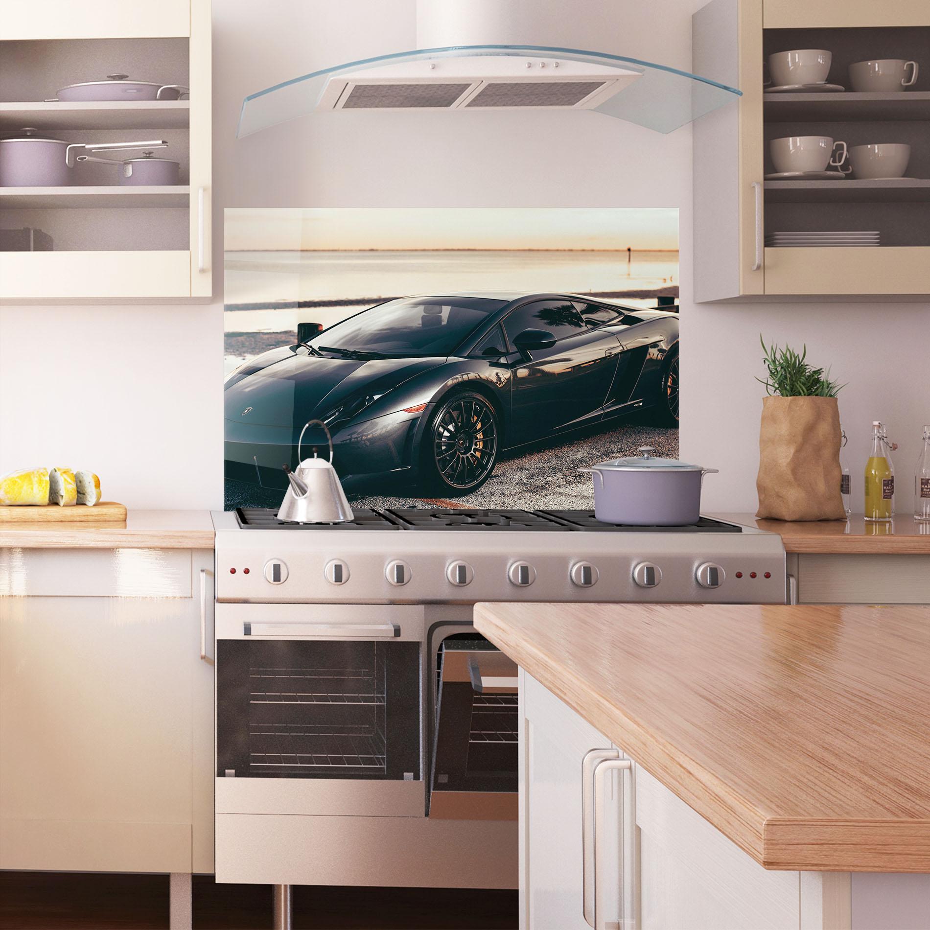 Konyhai üveg hátfal Black Lambo Sea mockup 1