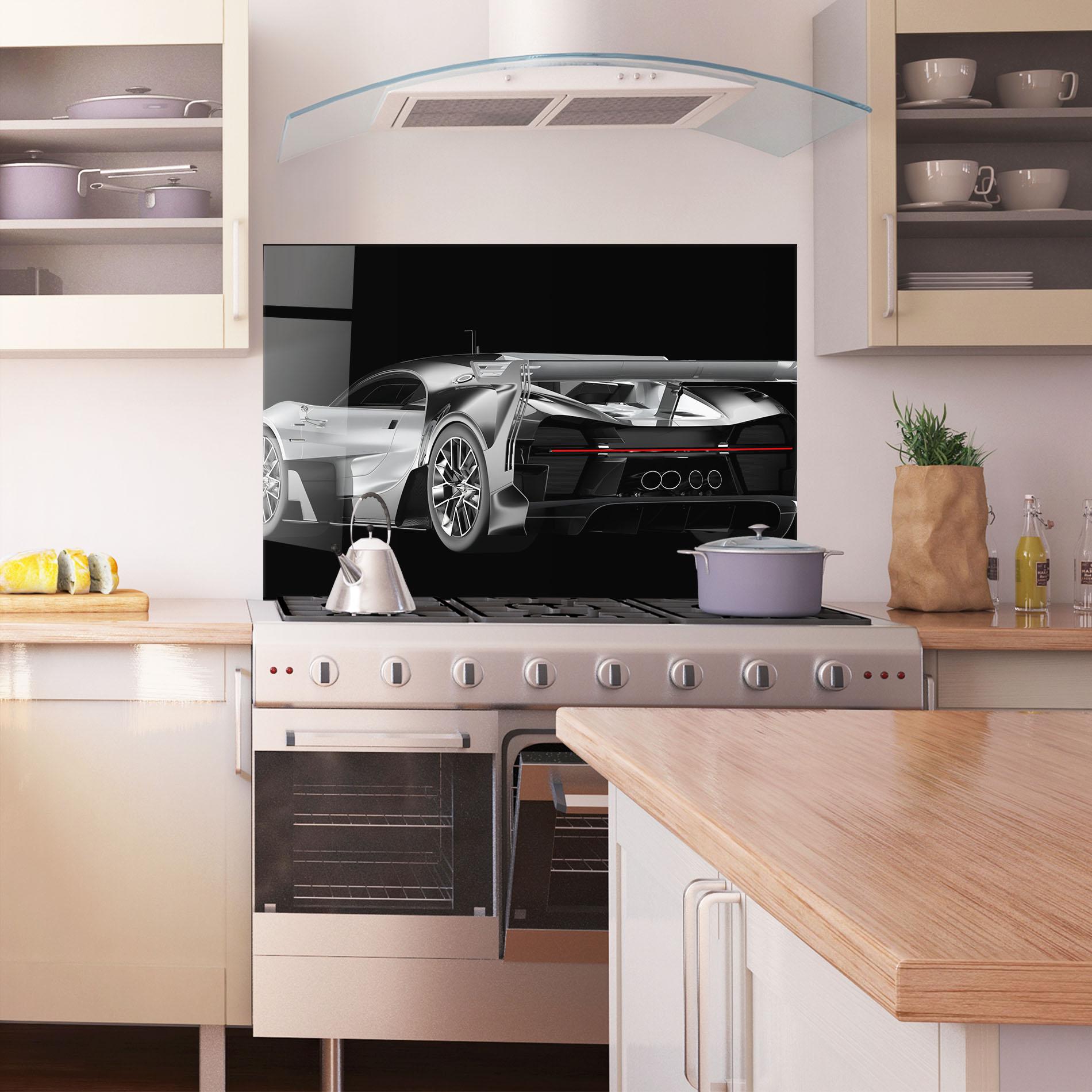 Konyhai üveg hátfal Black Rear Hypercar mockup 1
