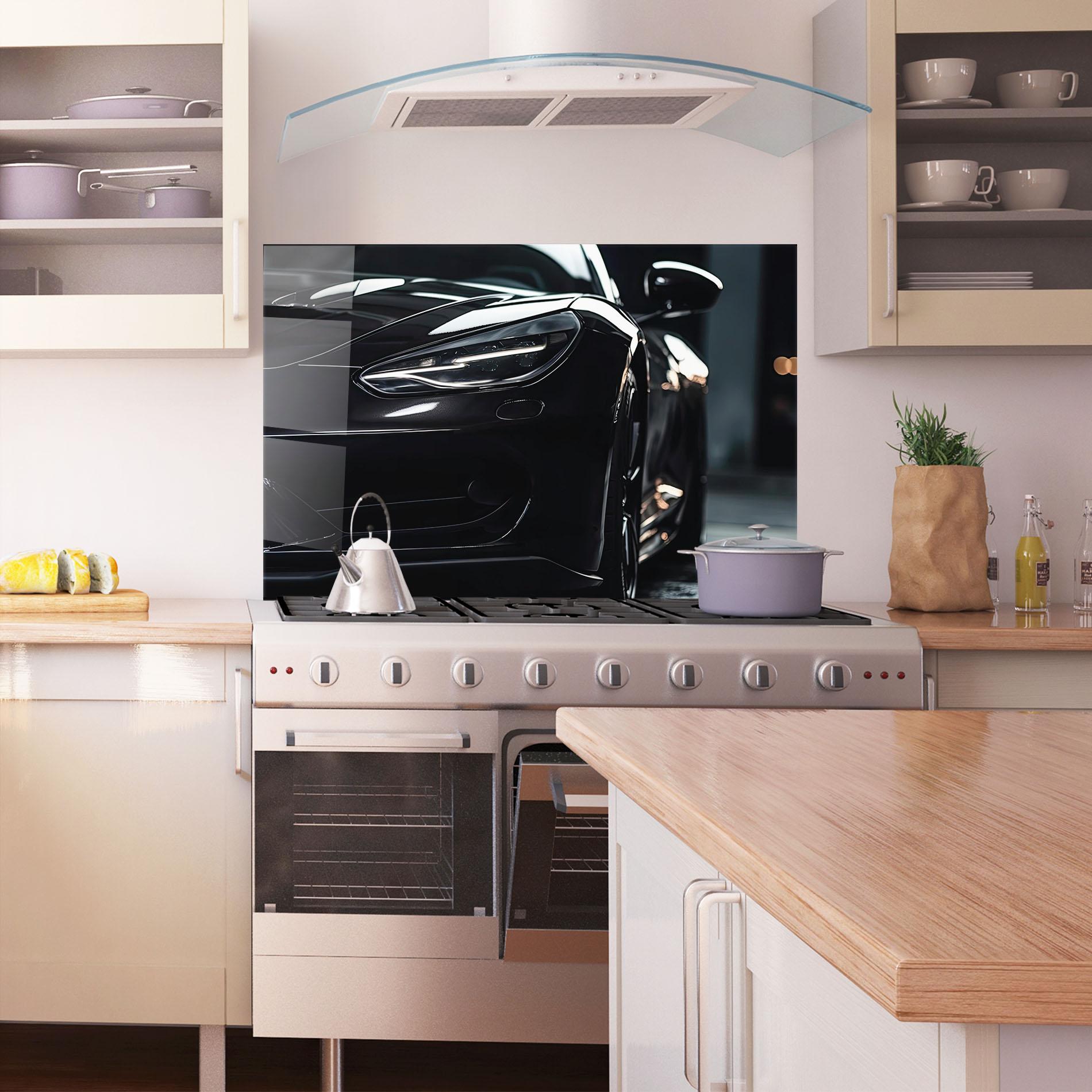 Konyhai üveg hátfal Black Sports Car mockup 1