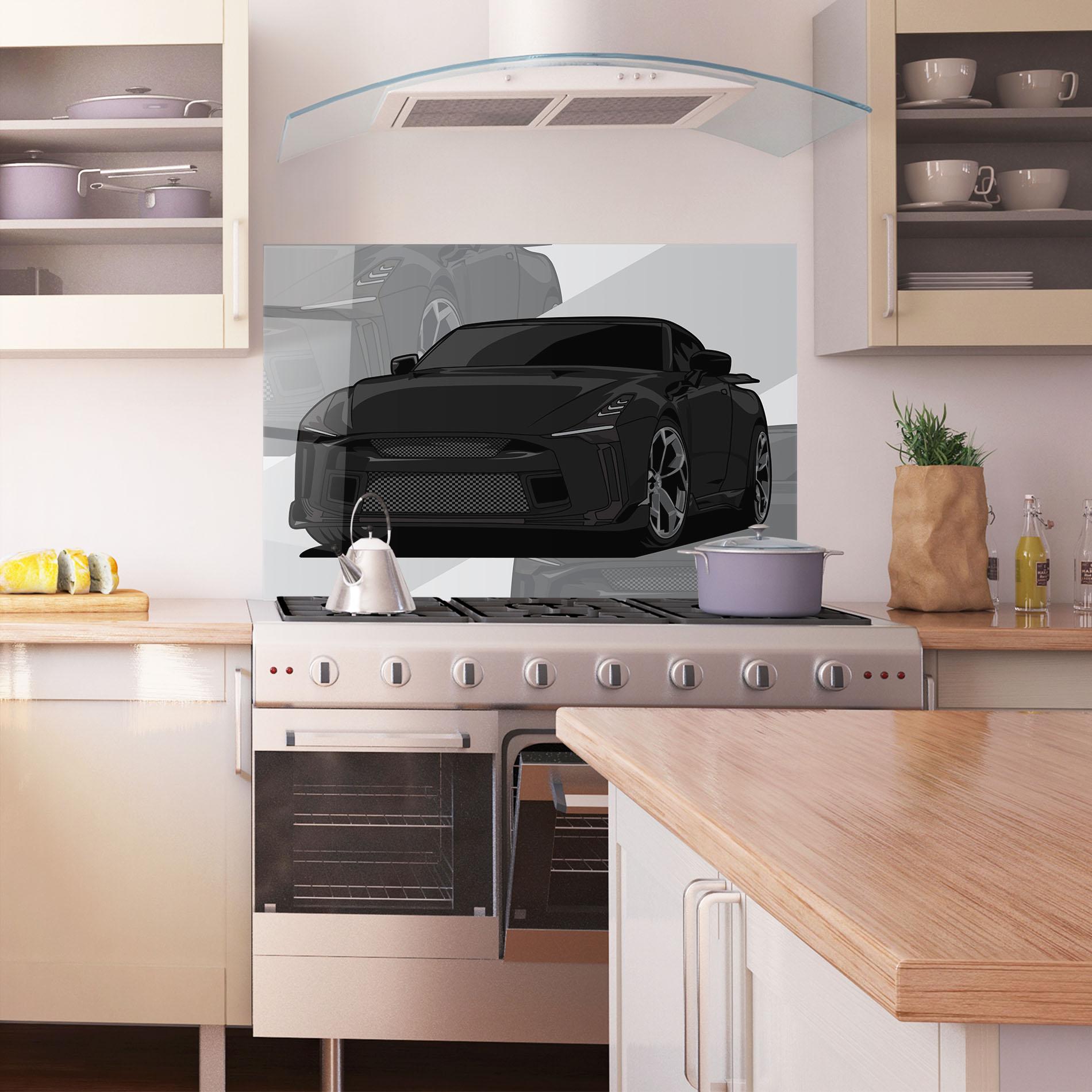Konyhai üveg hátfal Black Strong Car mockup 1