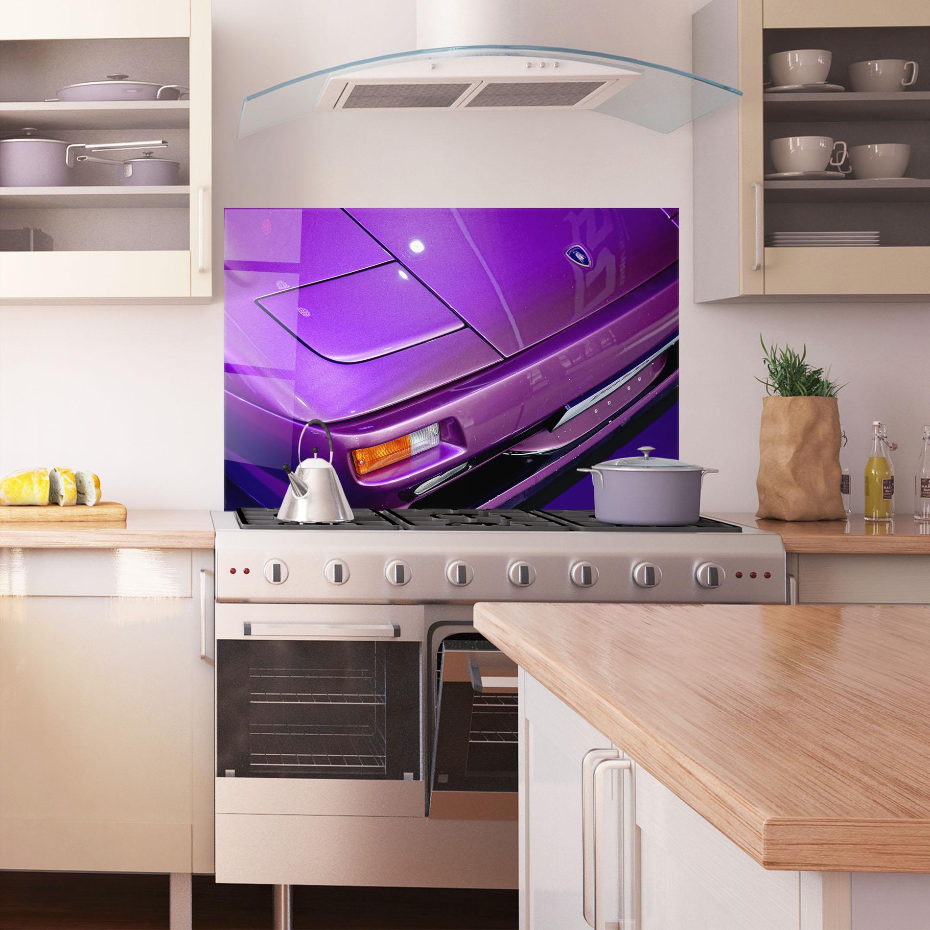 Konyhai üveg hátfal Purple Lambo Headlight mockup 1