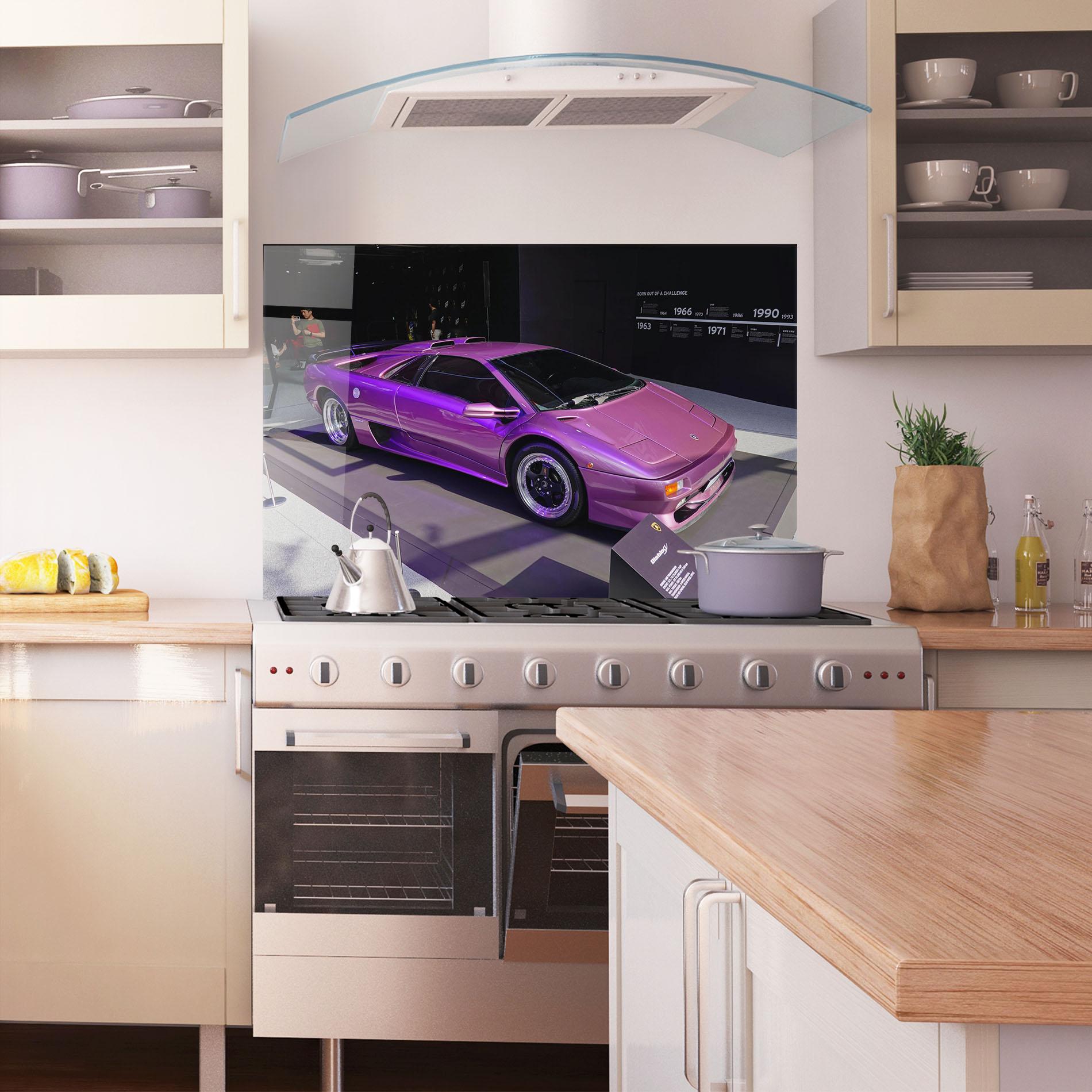 Konyhai üveg hátfal Purple Lambo mockup 1