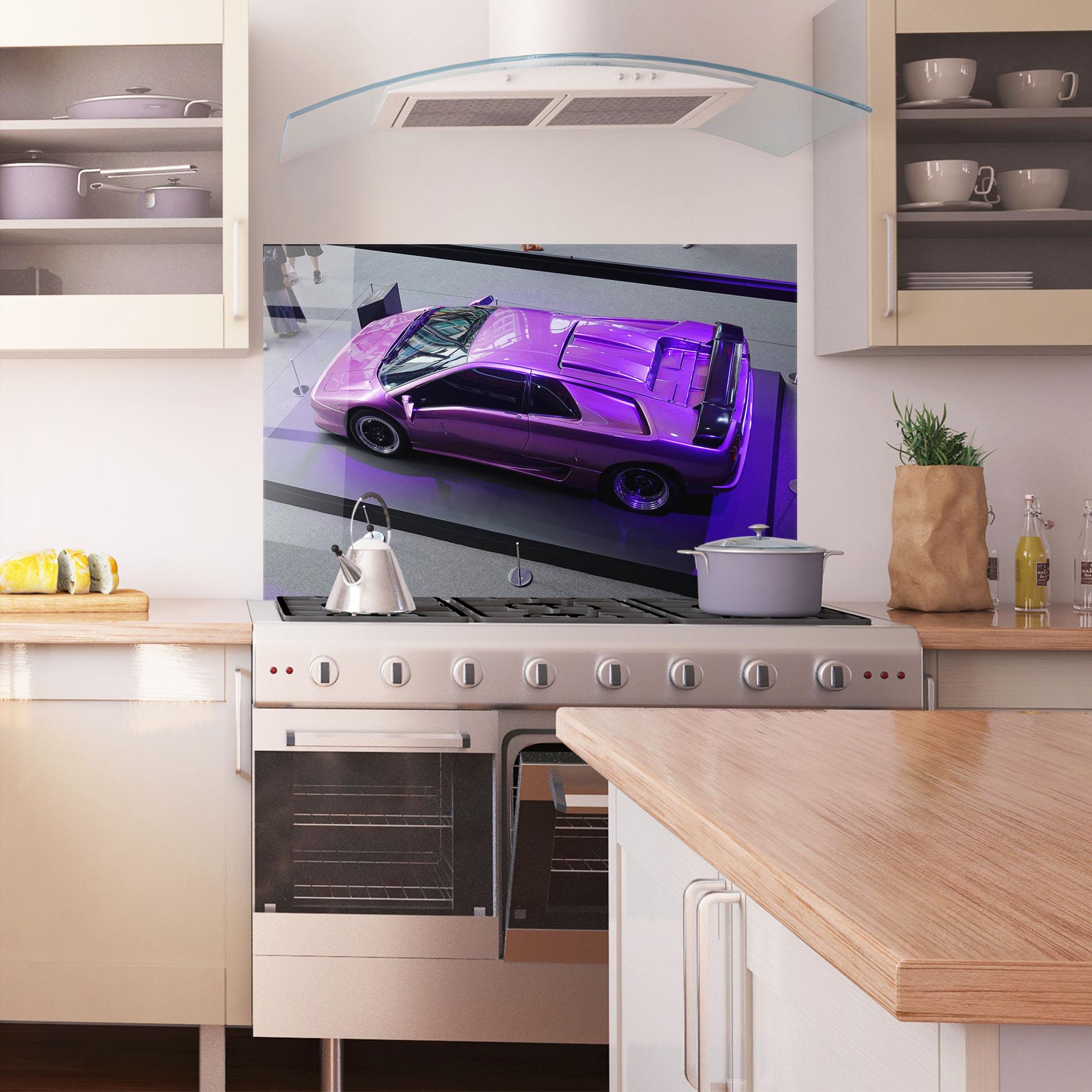 Konyhai üveg hátfal Purple Old Lambo mockup 1