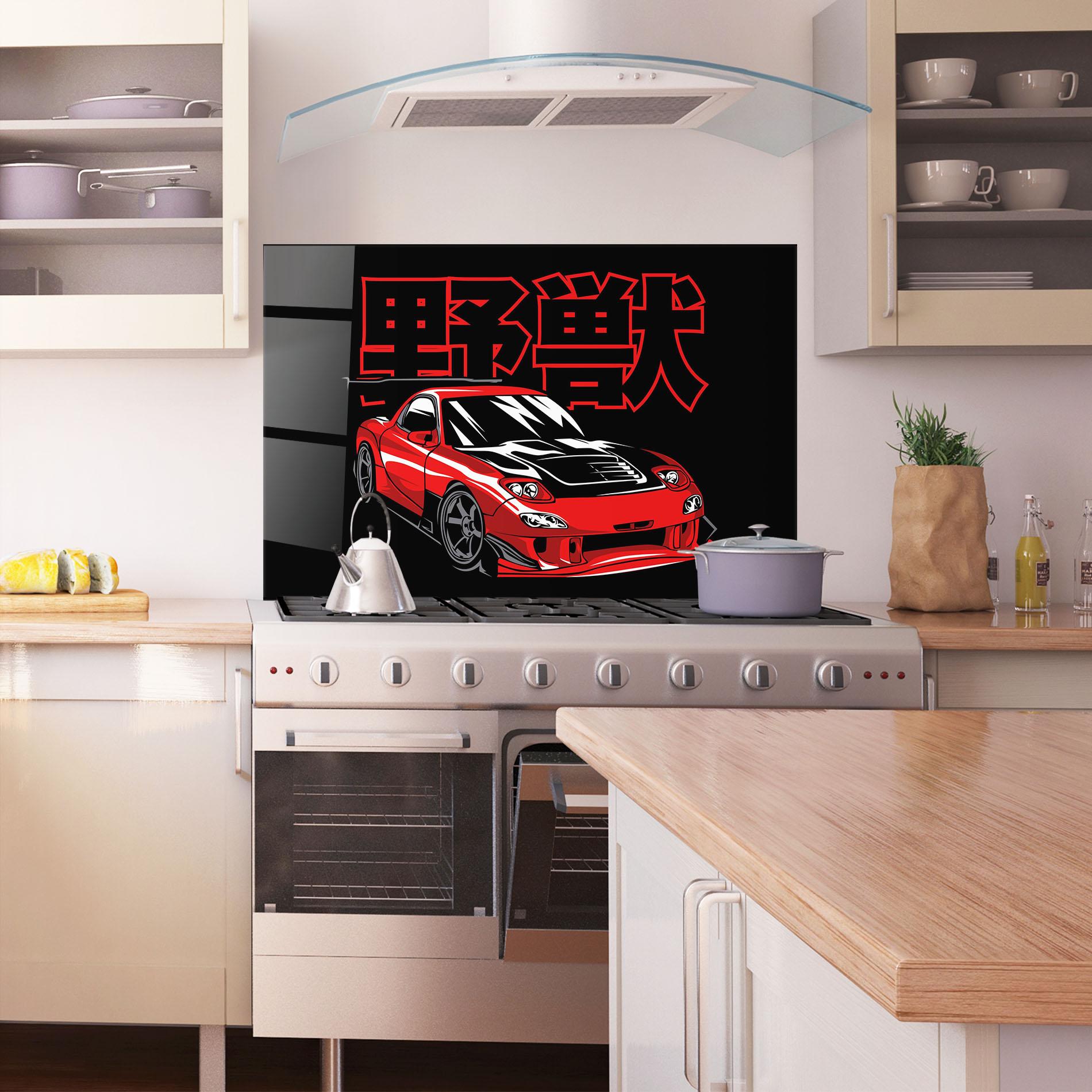 Konyhai üveg hátfal Red Black Car mockup 1