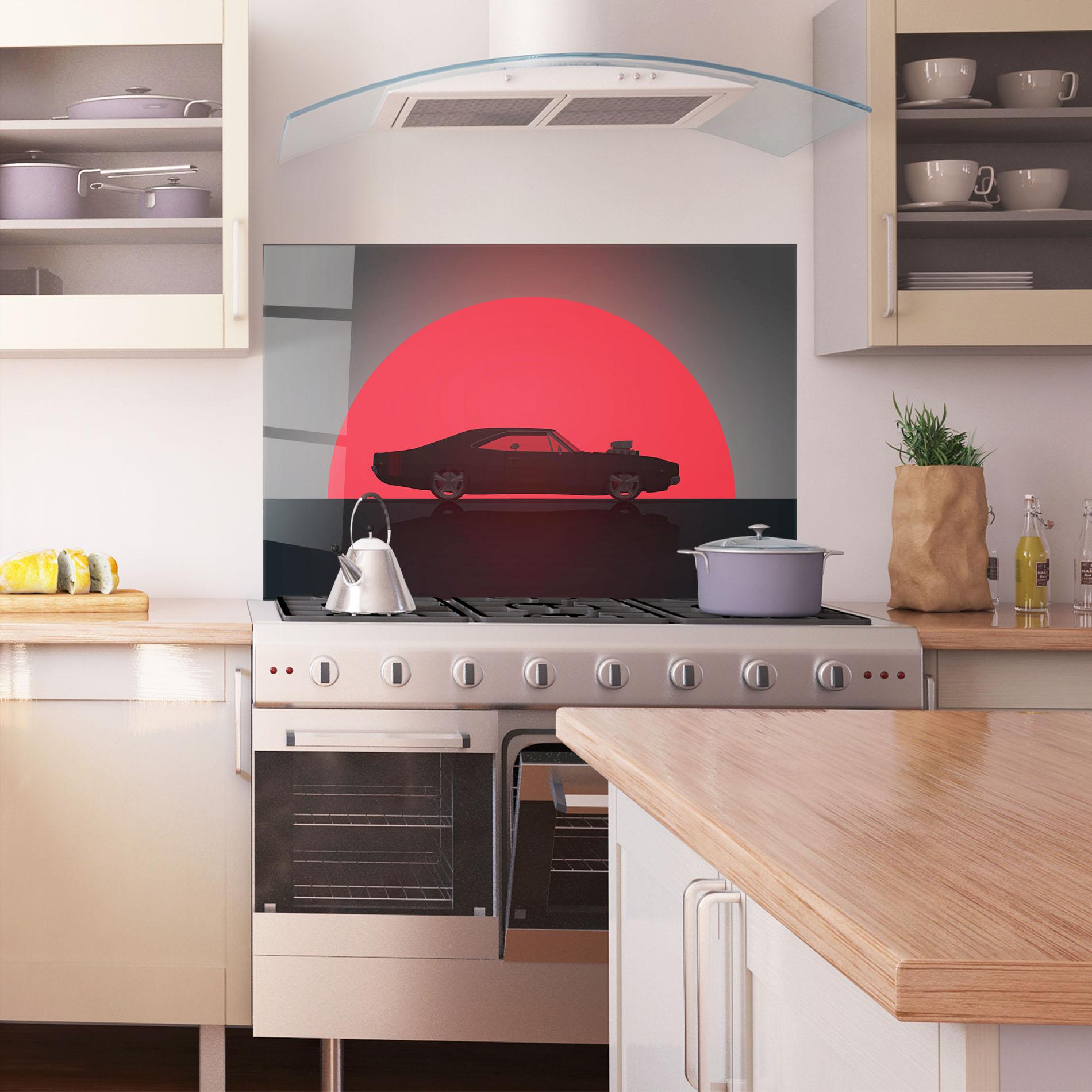 Konyhai üveg hátfal Red Sun Car mockup 1