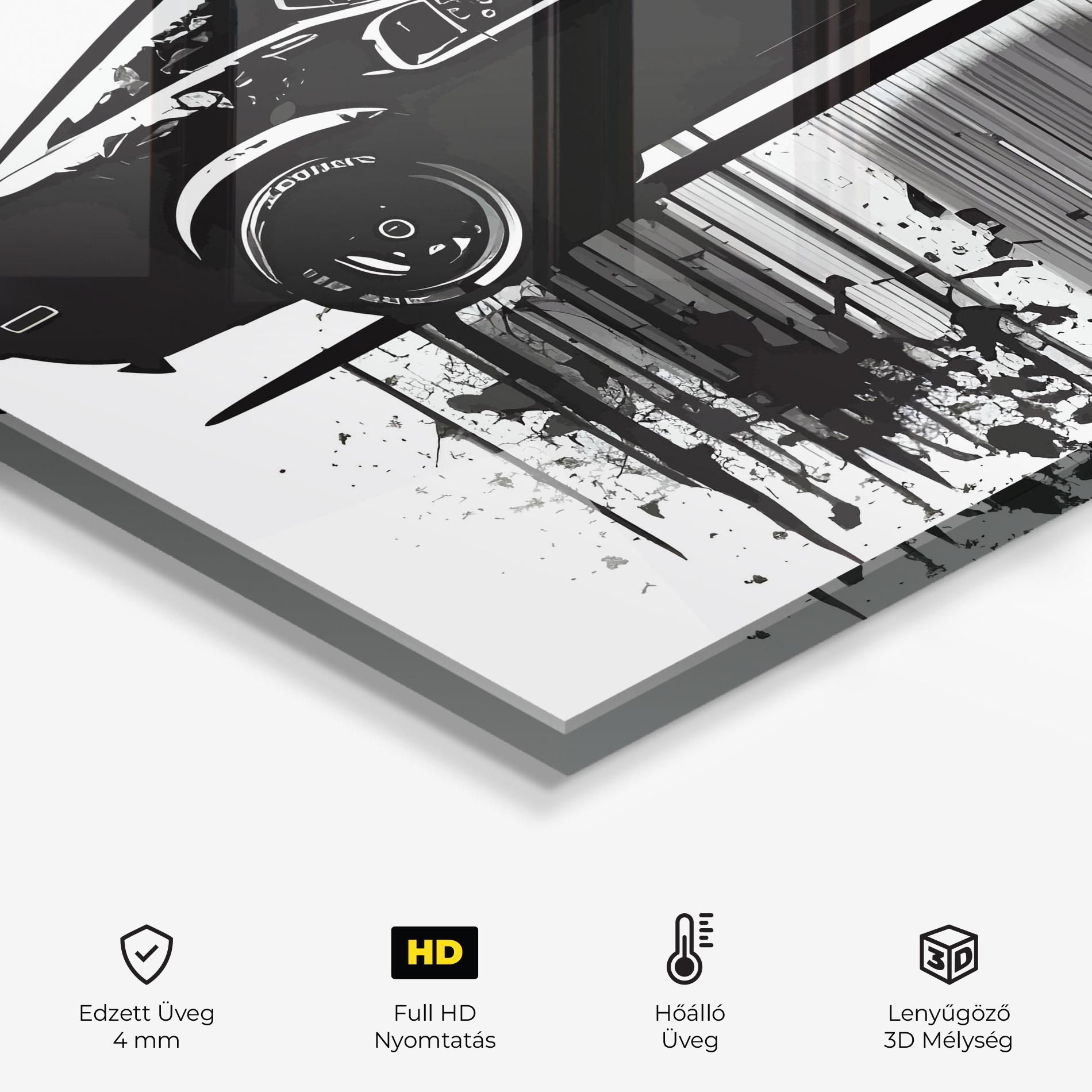 Konyhai üveg hátfal Black Car Drowing mockup 2