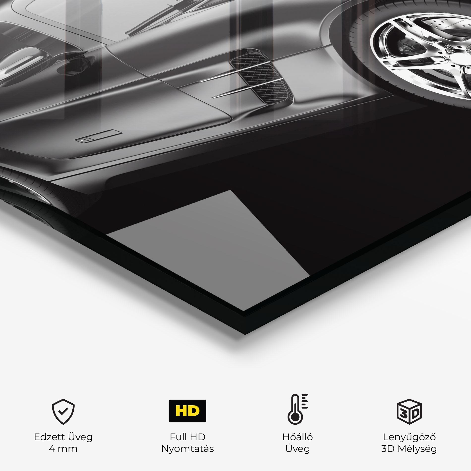 Konyhai üveg hátfal Black Matte Mercedes mockup 2