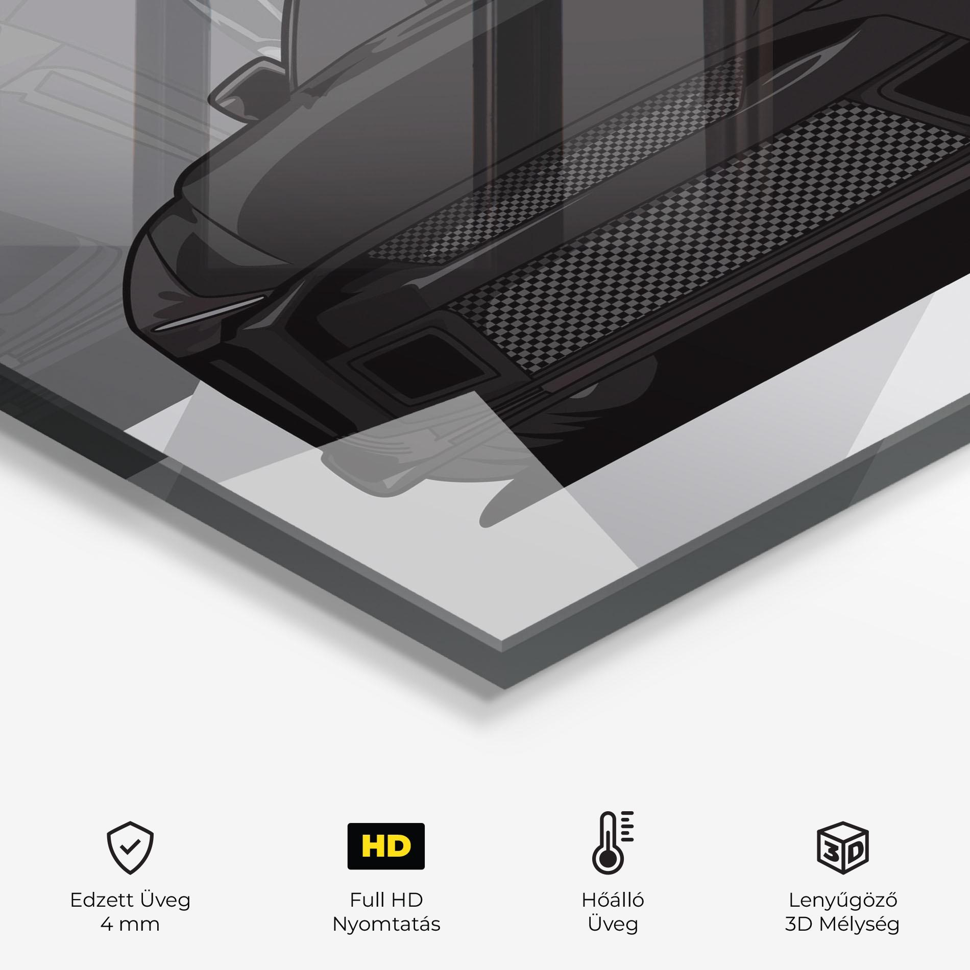 Konyhai üveg hátfal Black Strong Car mockup 2