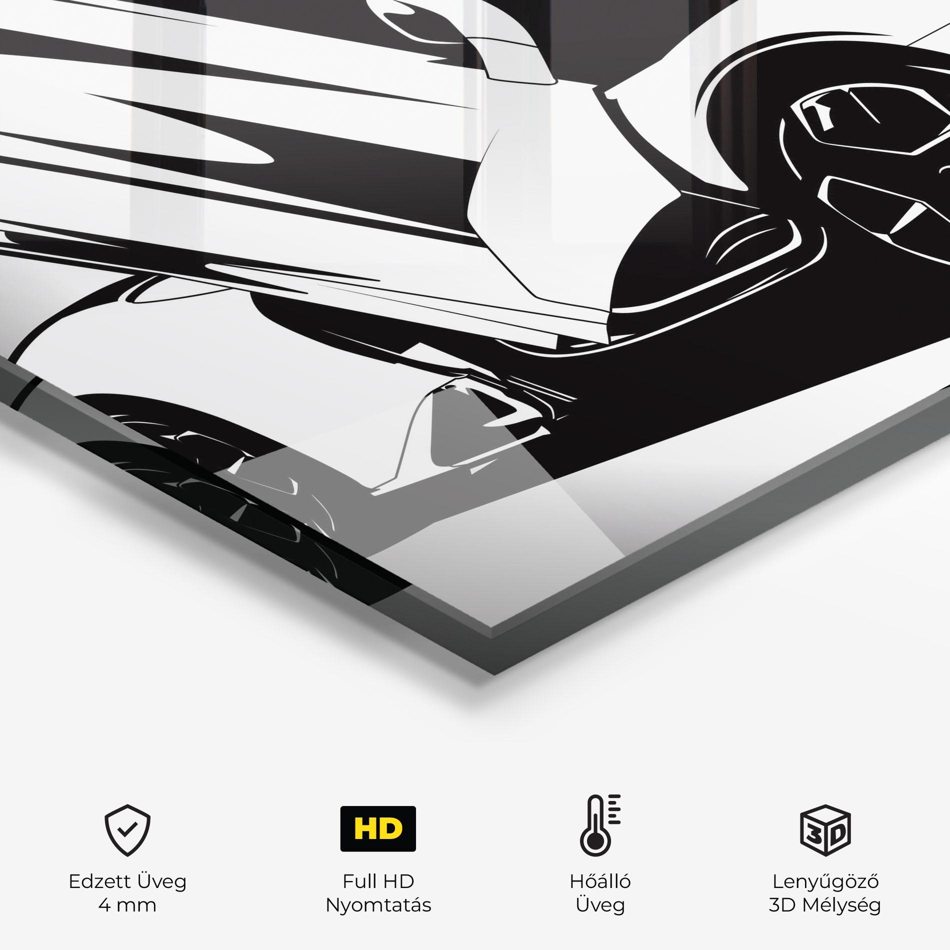 Konyhai üveg hátfal Black White Car mockup 2