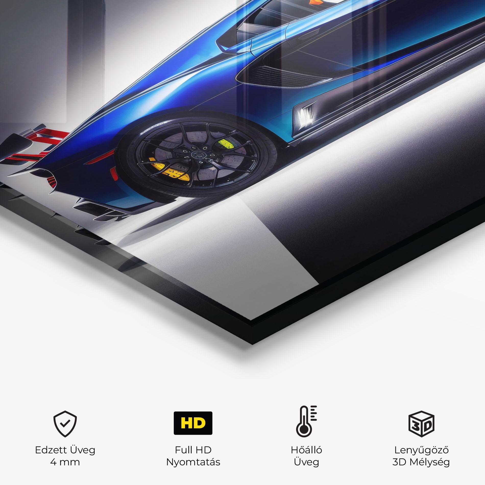Konyhai üveg hátfal Blue Hypercar Side mockup 2