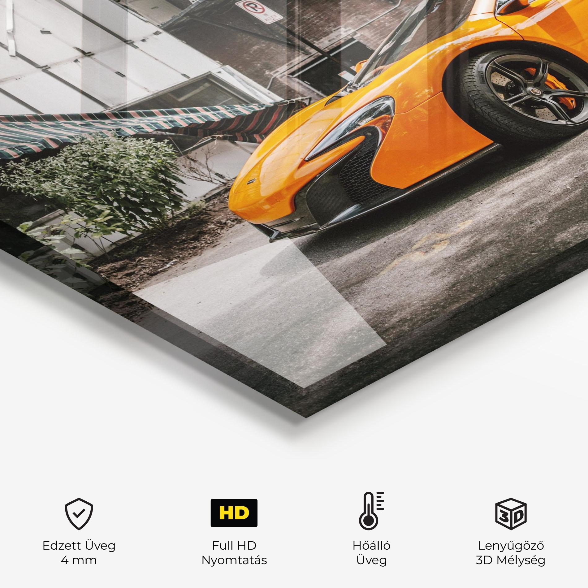 Konyhai üveg hátfal Orange Mclaren Photo mockup 2