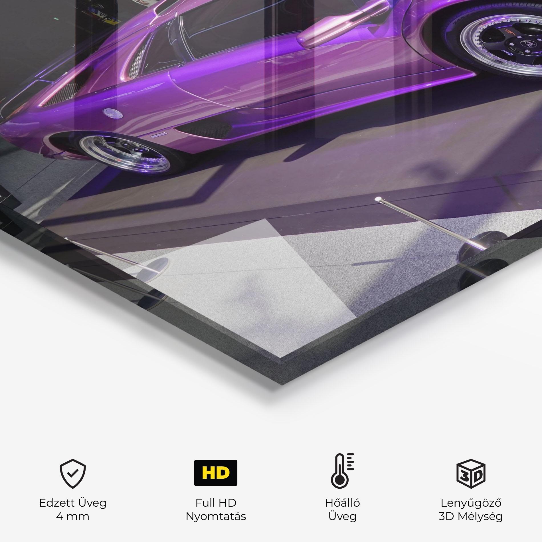 Konyhai üveg hátfal Purple Lambo mockup 2