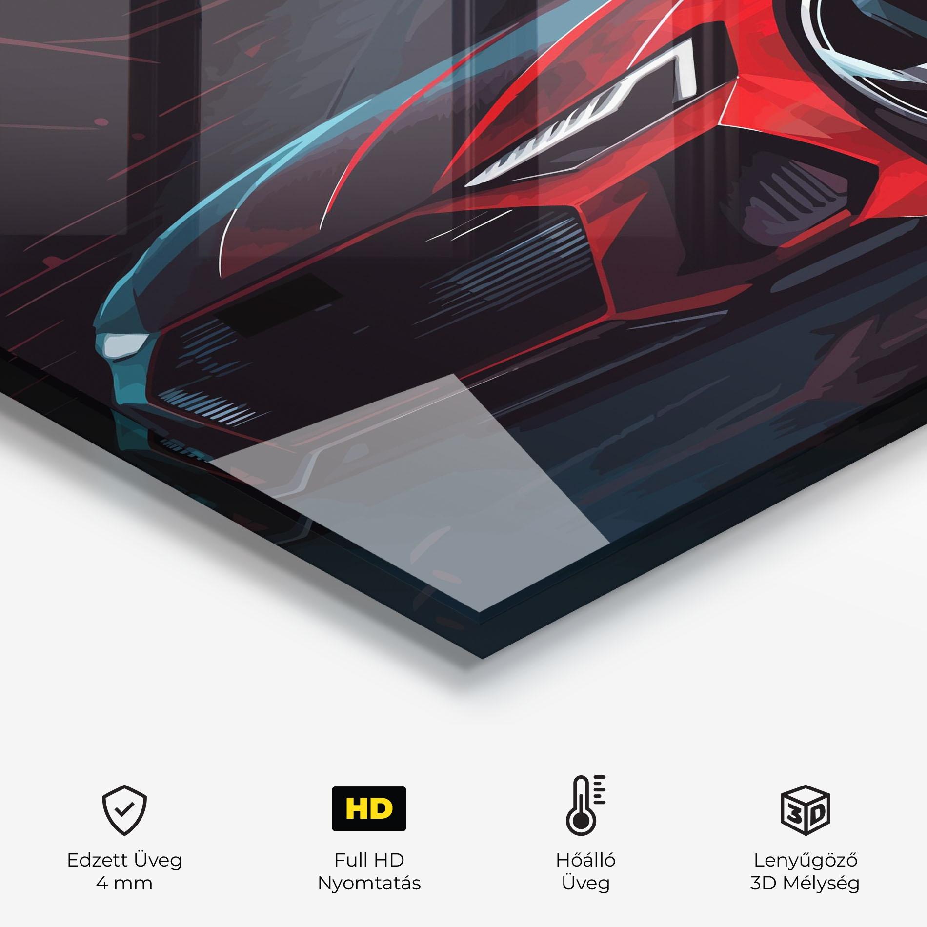 Konyhai üveg hátfal Red Blue Sport Car mockup 2