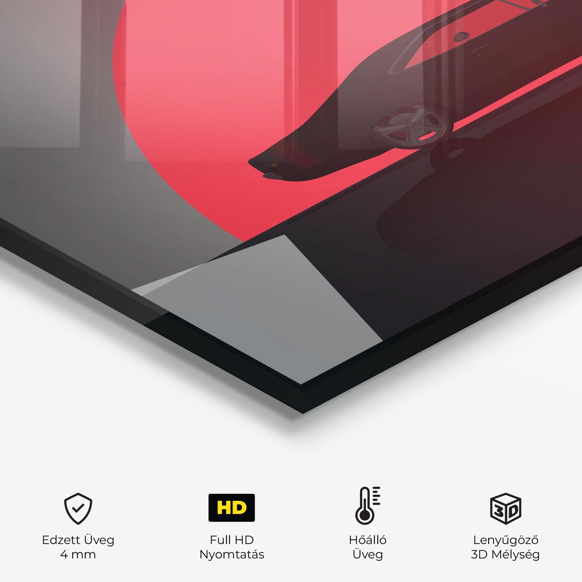 Konyhai üveg hátfal Red Sun Car mockup 2