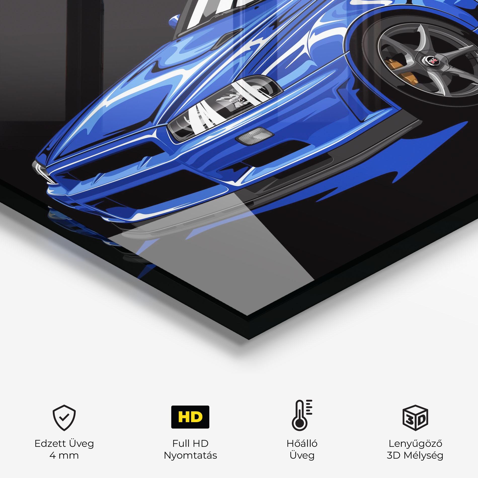 Konyhai üveg hátfal Sport Blue Car mockup 2