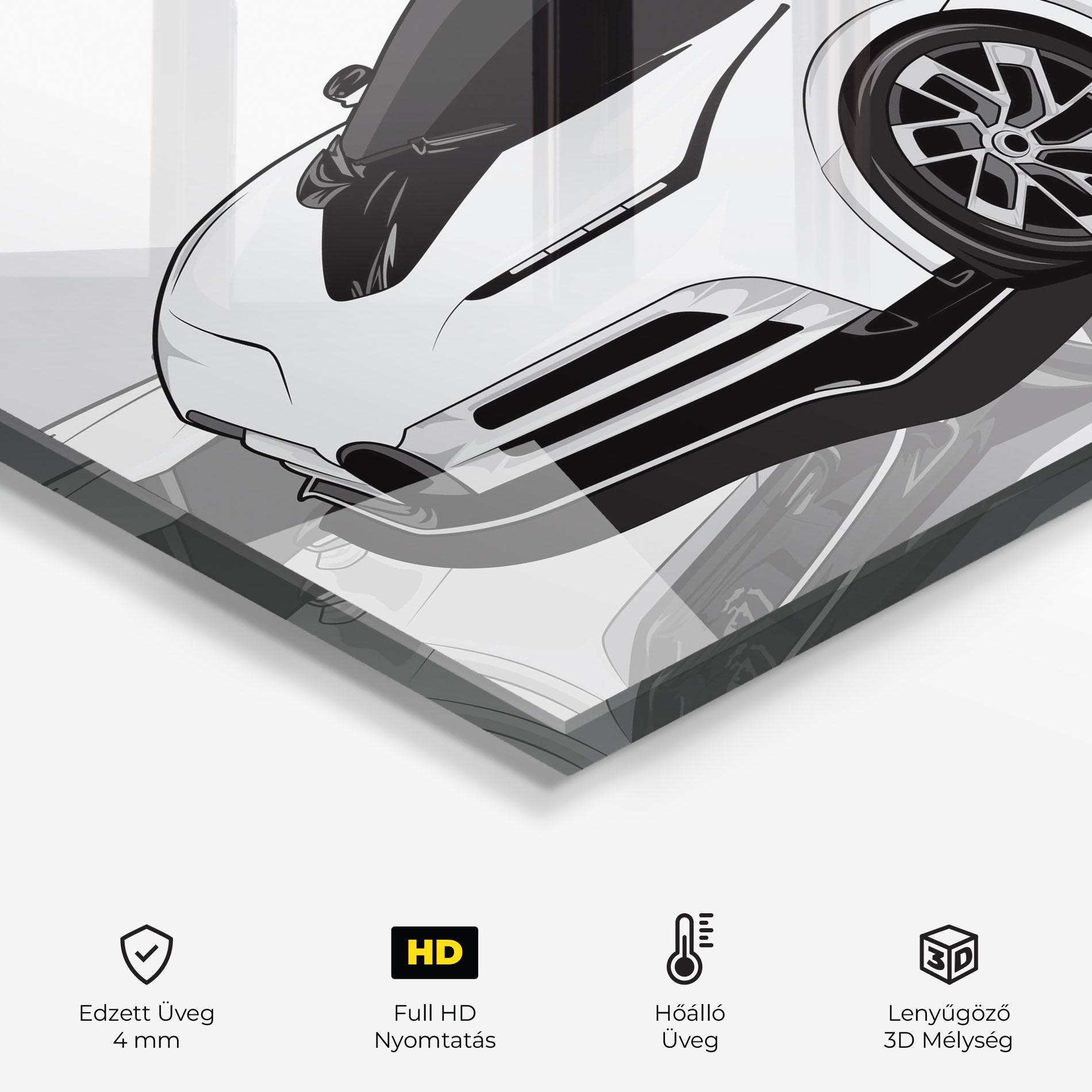 Konyhai üveg hátfal Sport White Car mockup 2