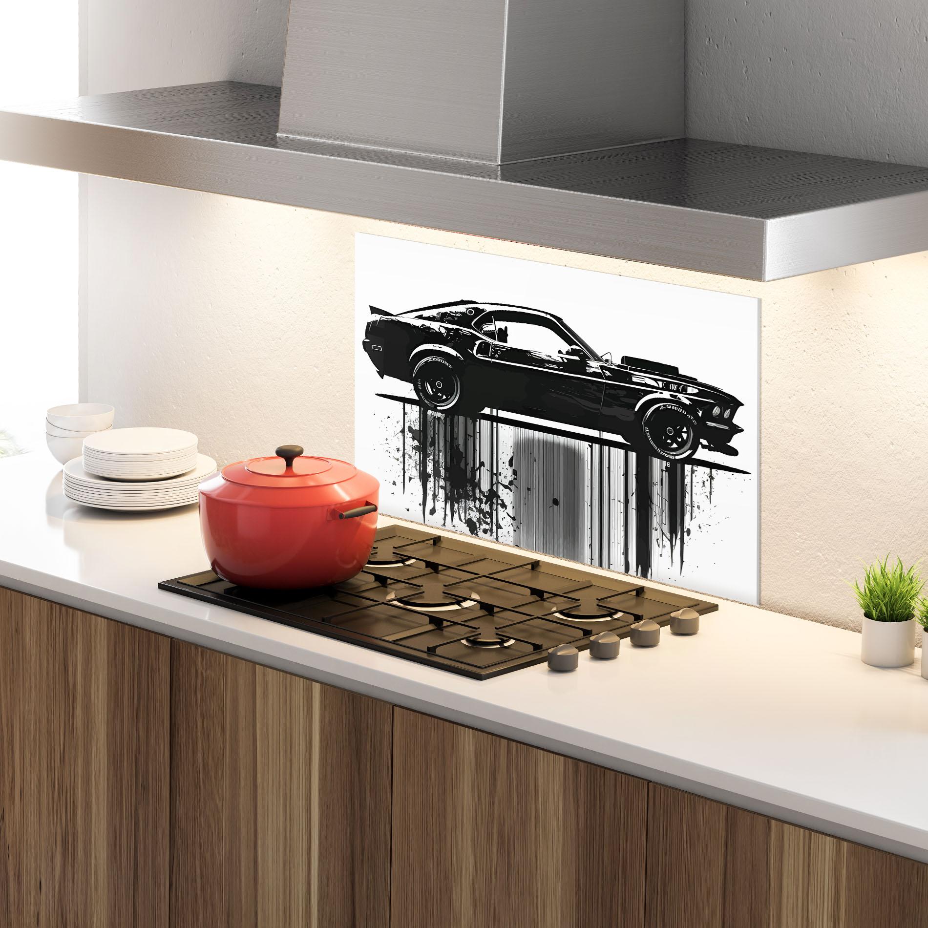 Konyhai üveg hátfal Black Car Drowing mockup 4
