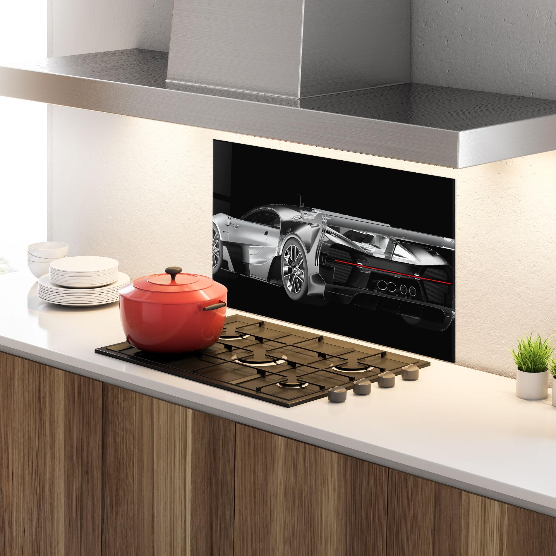 Konyhai üveg hátfal Black Rear Hypercar mockup 4