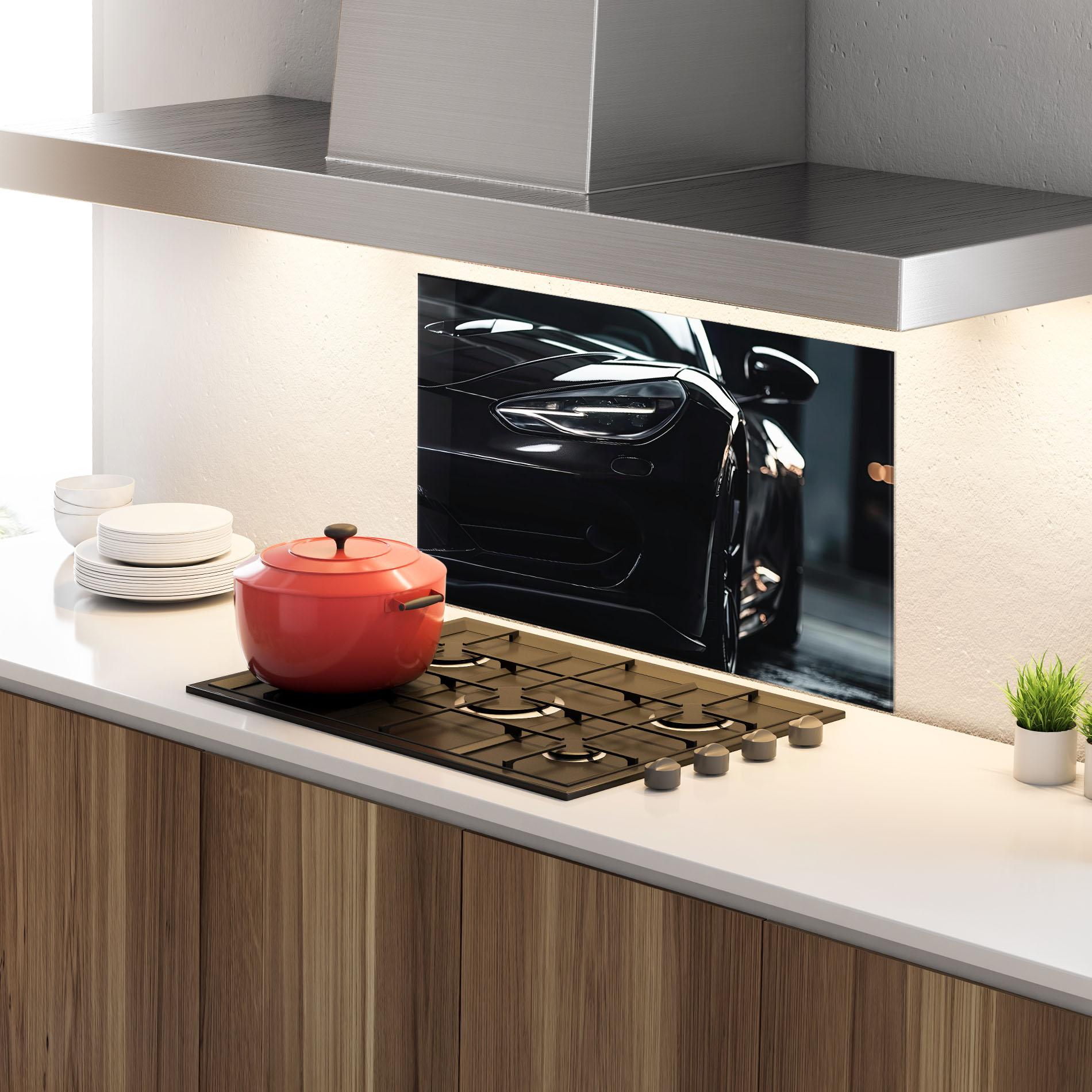 Konyhai üveg hátfal Black Sports Car mockup 4