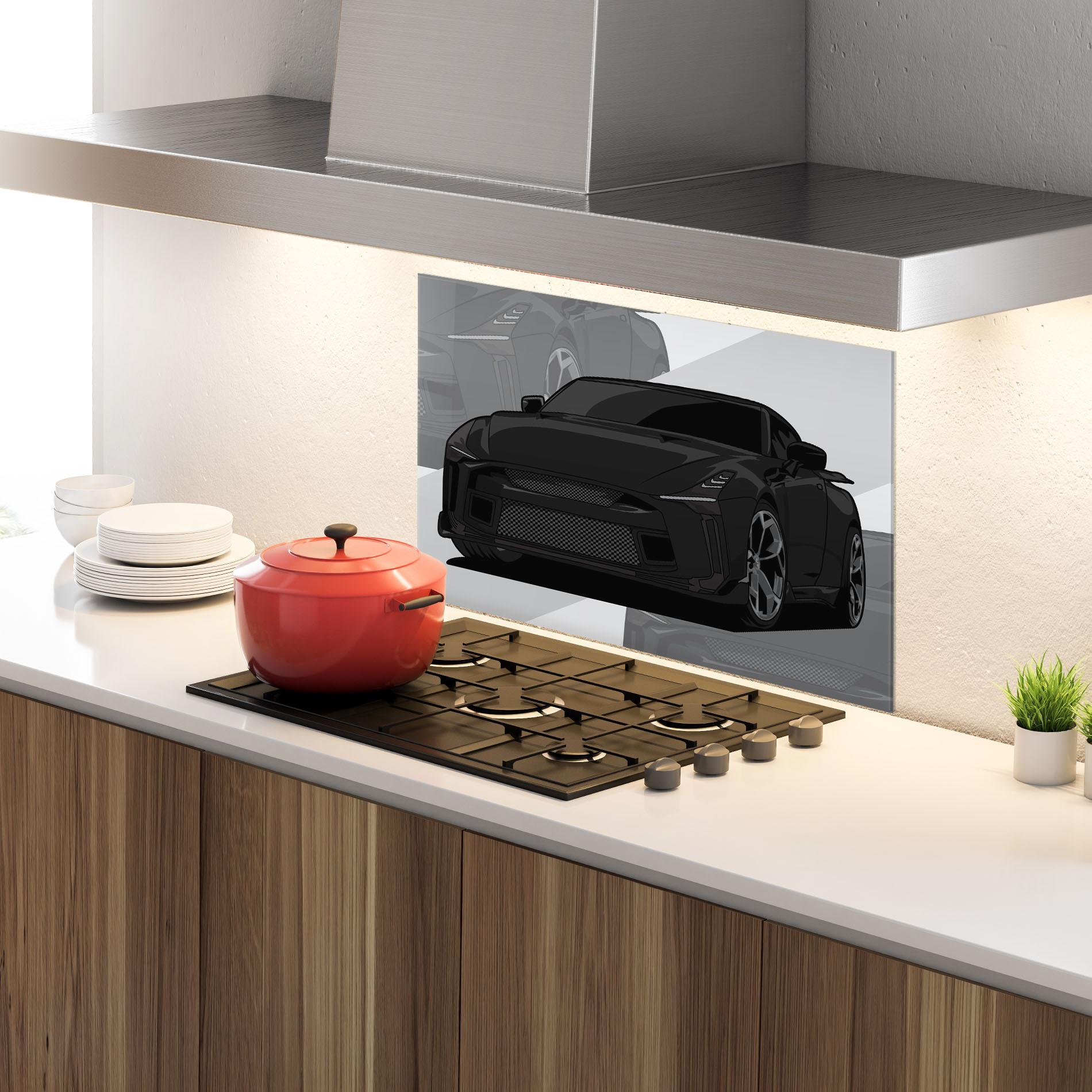 Konyhai üveg hátfal Black Strong Car mockup 4
