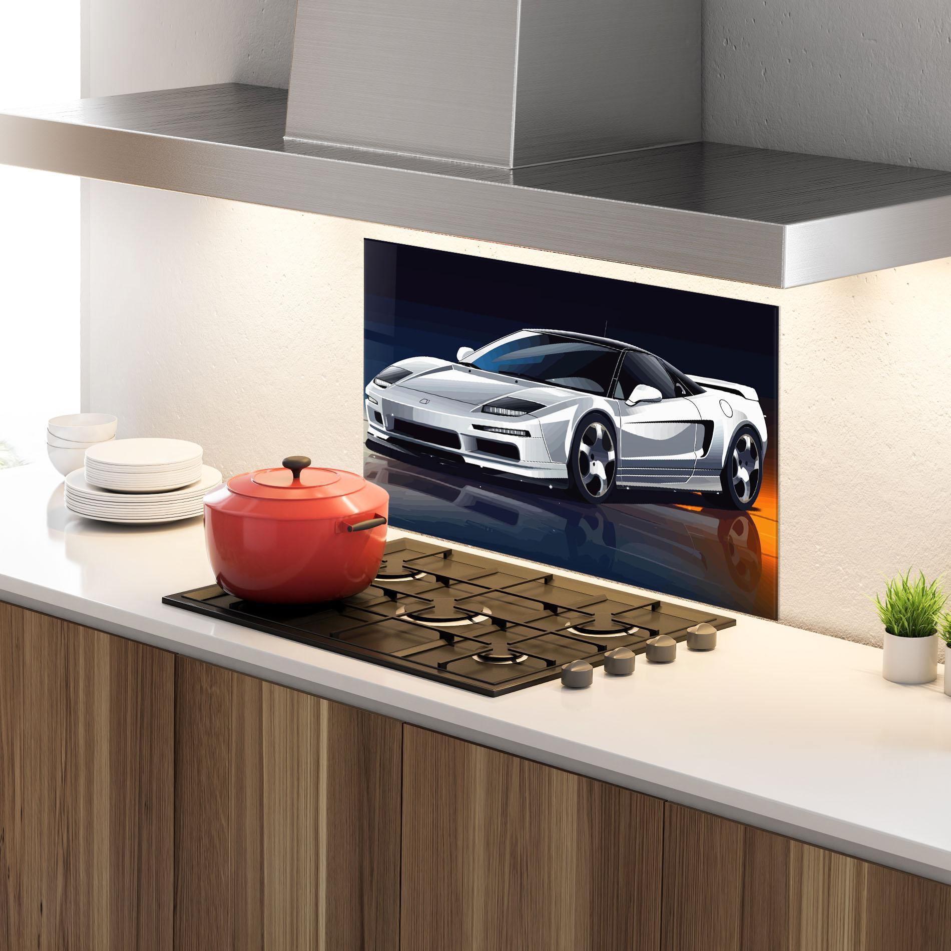 Konyhai üveg hátfal Cool White Car mockup 4