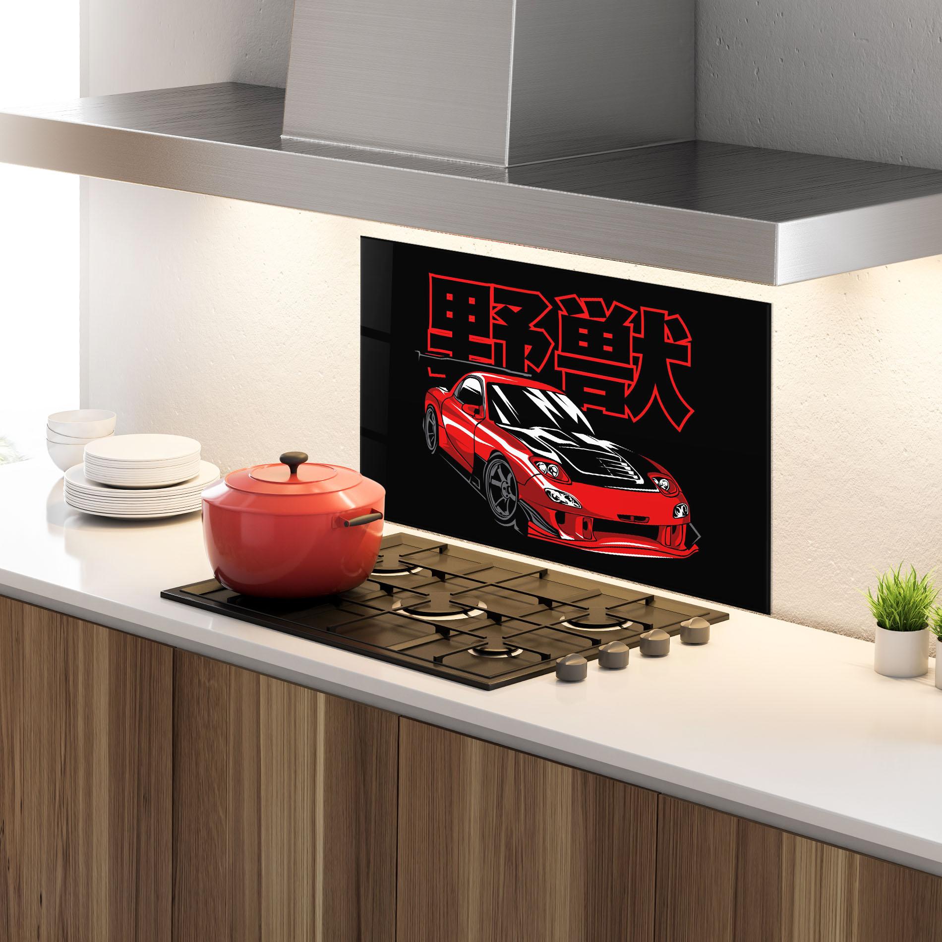 Konyhai üveg hátfal Red Black Car mockup 4