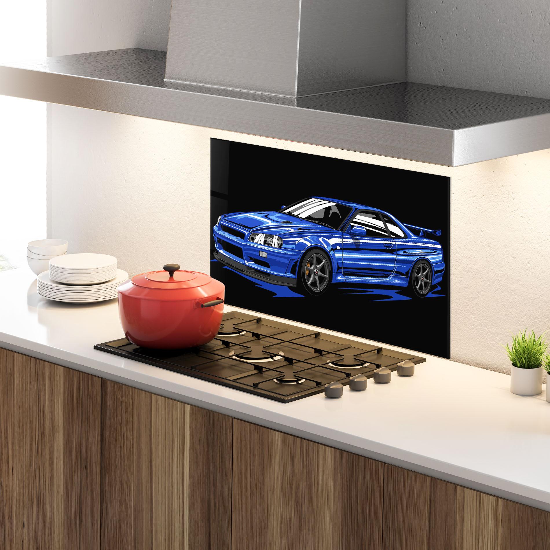 Konyhai üveg hátfal Sport Blue Car mockup 4