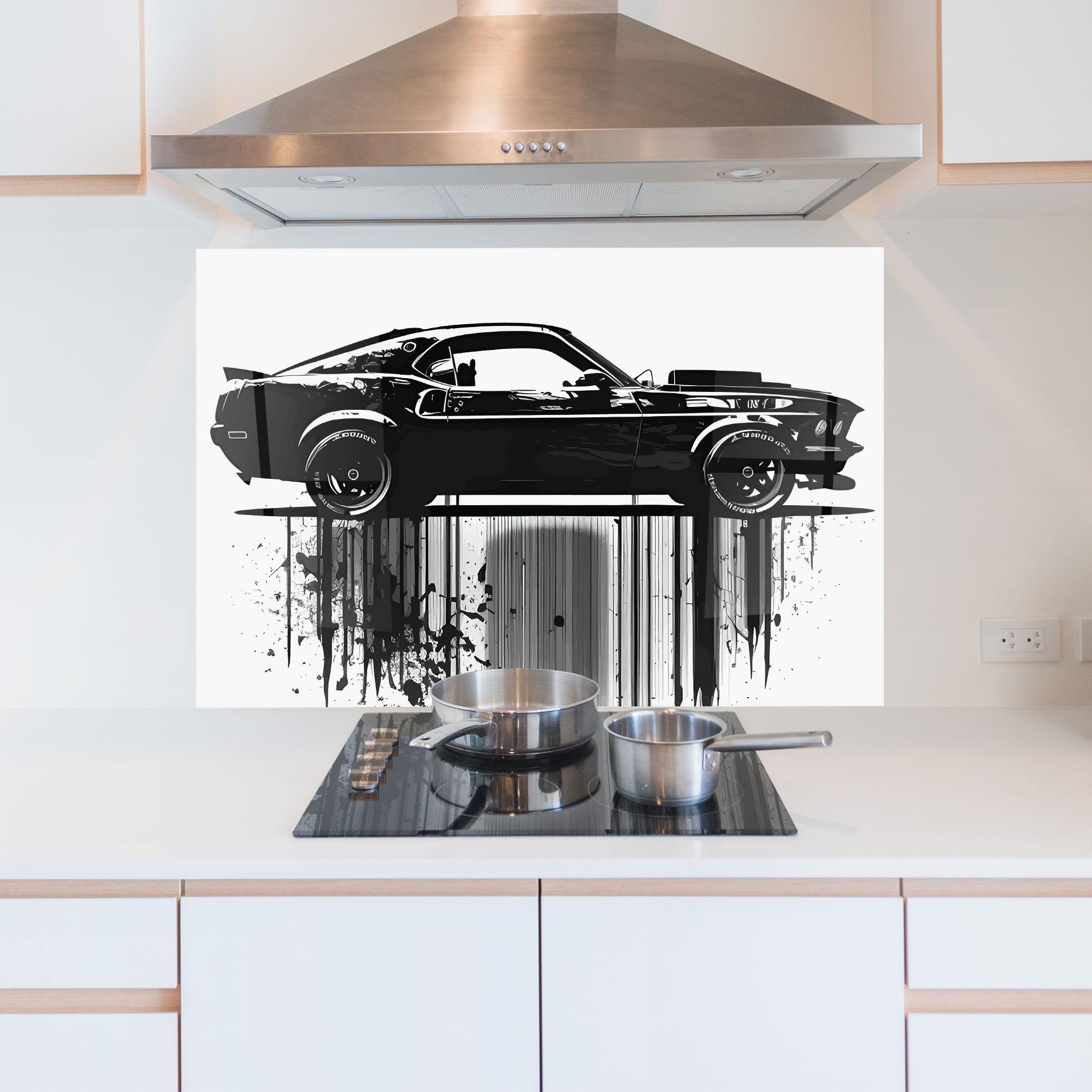 Konyhai üveg hátfal Black Car Drowing mockup 5