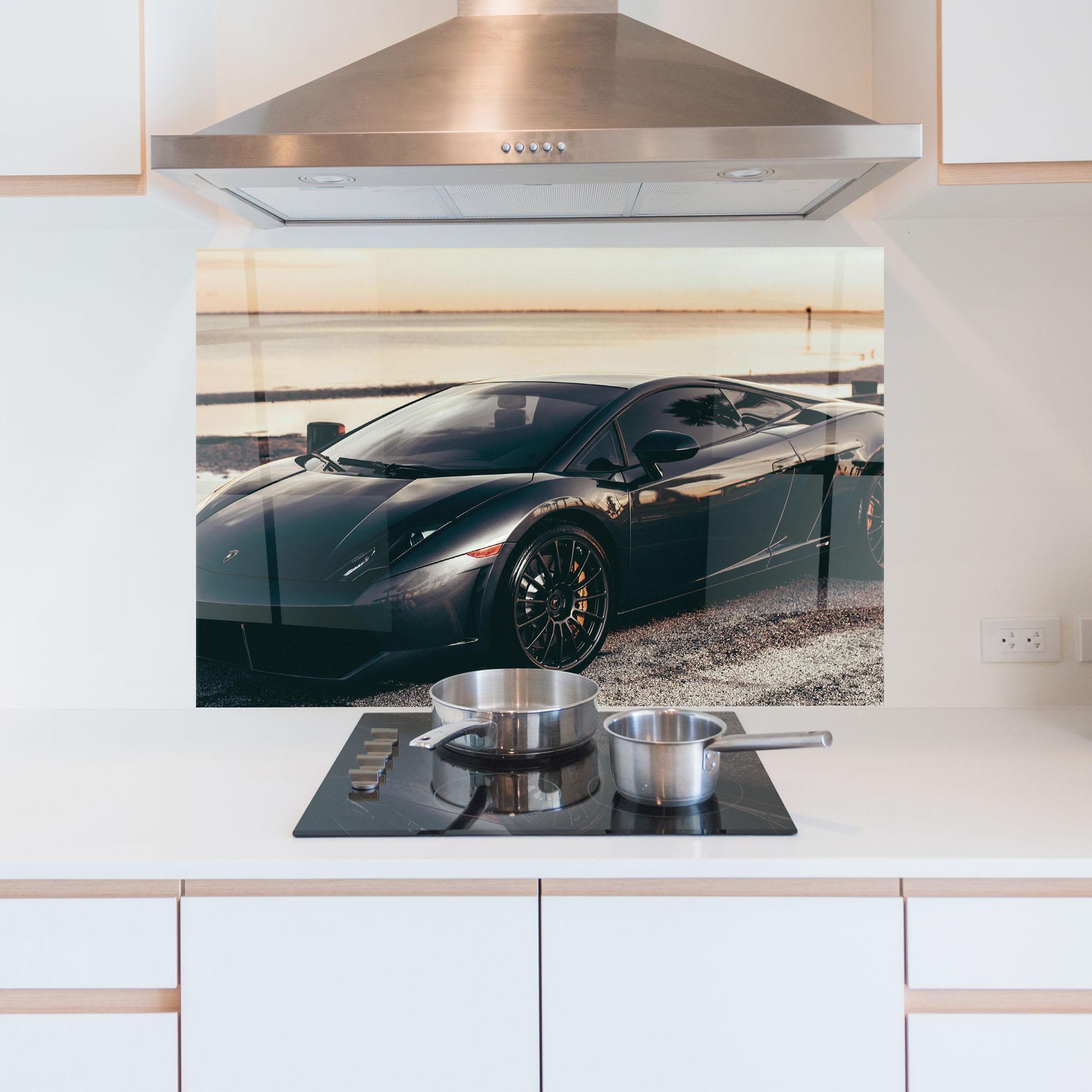 Konyhai üveg hátfal Black Lambo Sea mockup 5