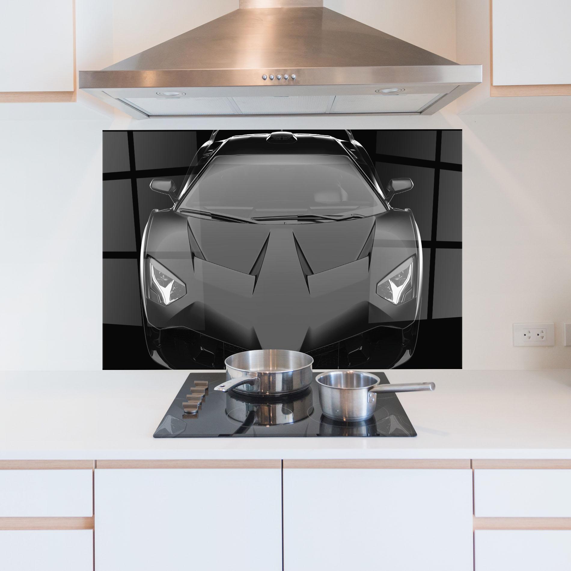 Konyhai üveg hátfal Black Matte Lambo mockup 5