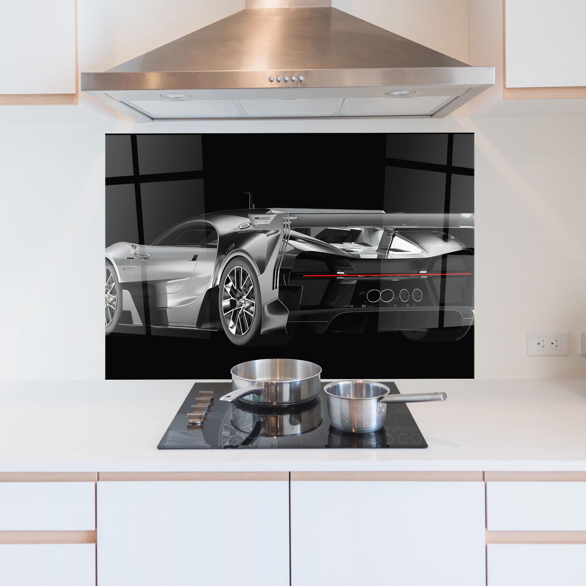 Konyhai üveg hátfal Black Rear Hypercar mockup 5