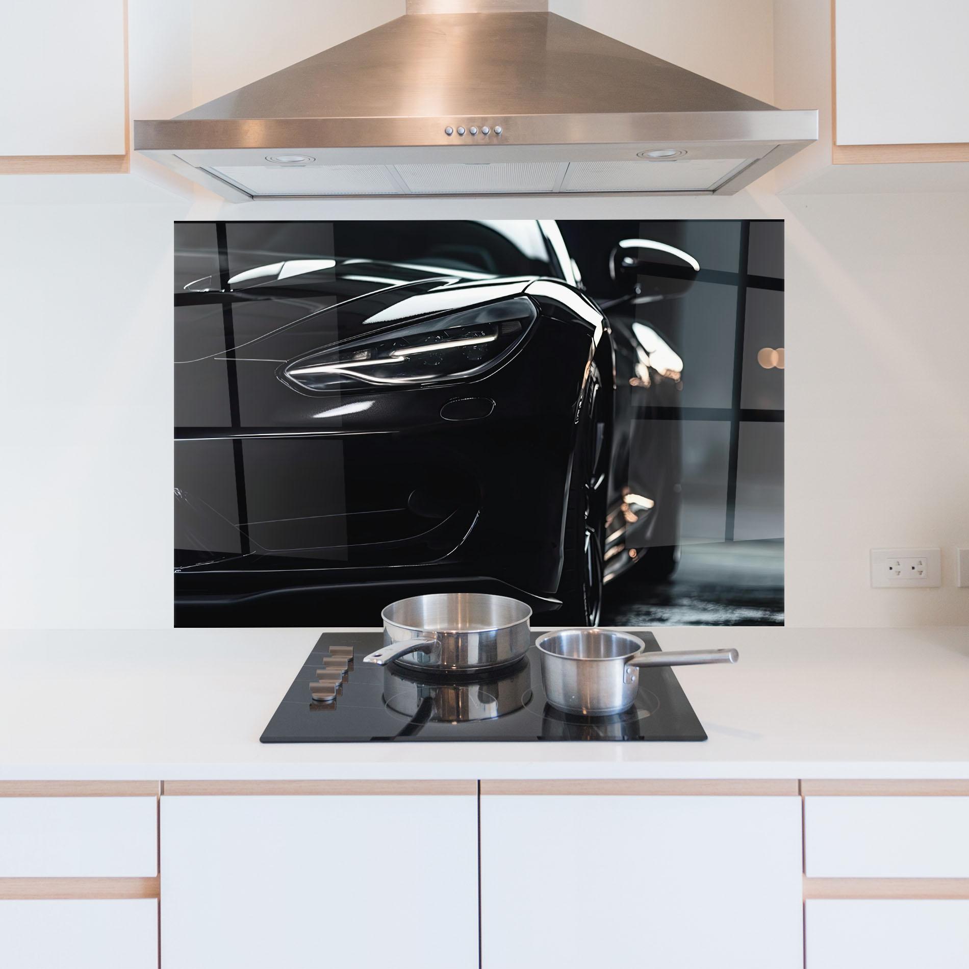 Konyhai üveg hátfal Black Sports Car mockup 5