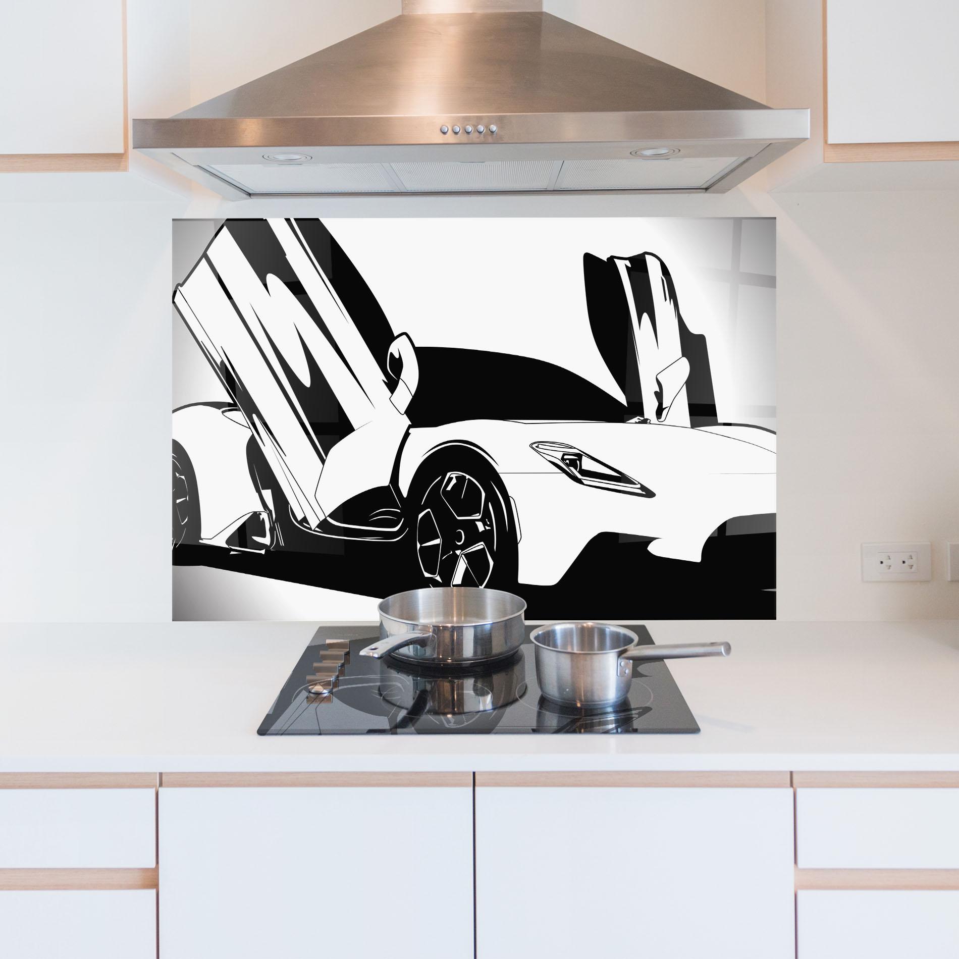 Konyhai üveg hátfal Black White Car mockup 5