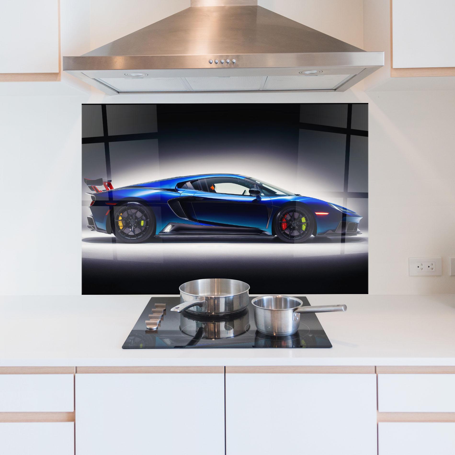Konyhai üveg hátfal Blue Hypercar Side mockup 5