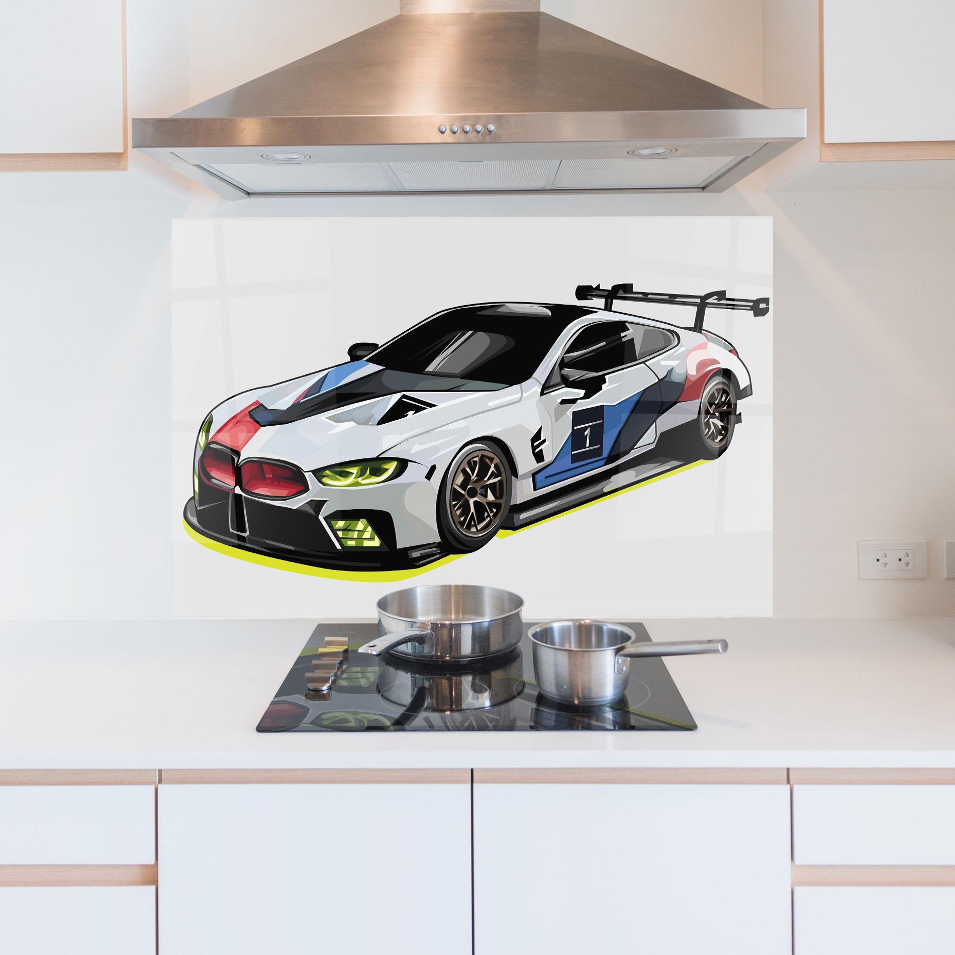 Konyhai üveg hátfal Bmw Sport Car mockup 5