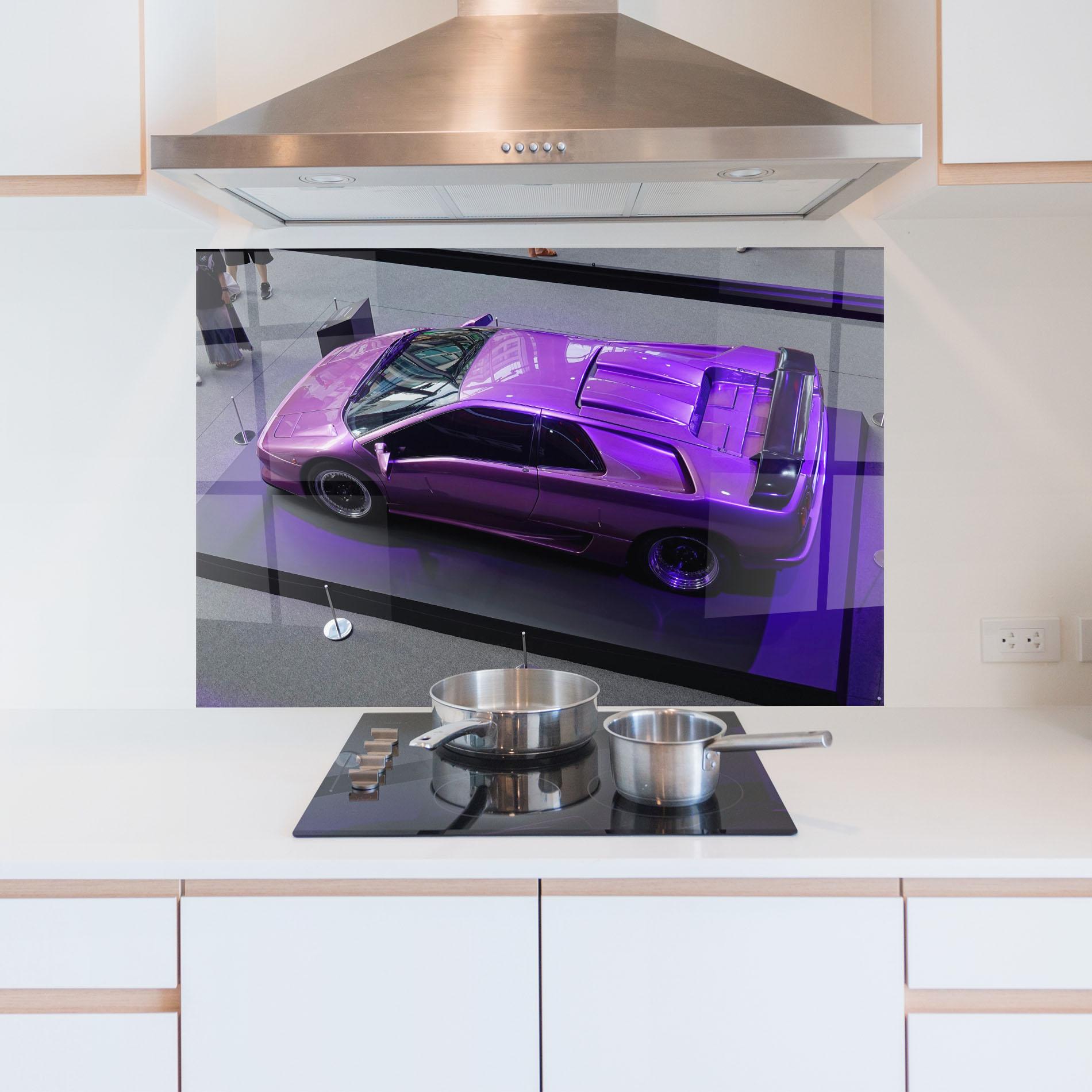 Konyhai üveg hátfal Purple Old Lambo mockup 5