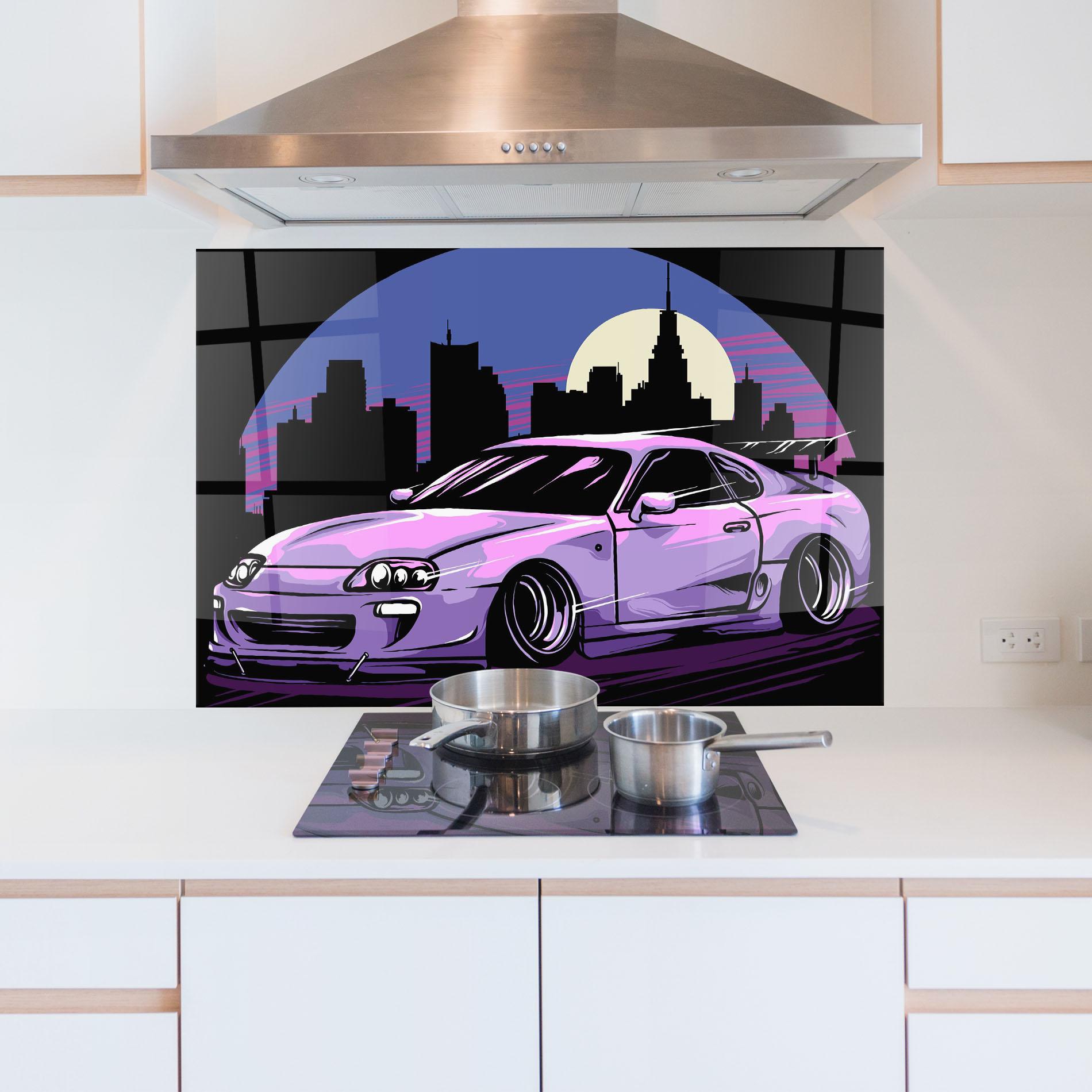 Konyhai üveg hátfal Purple Supra mockup 5