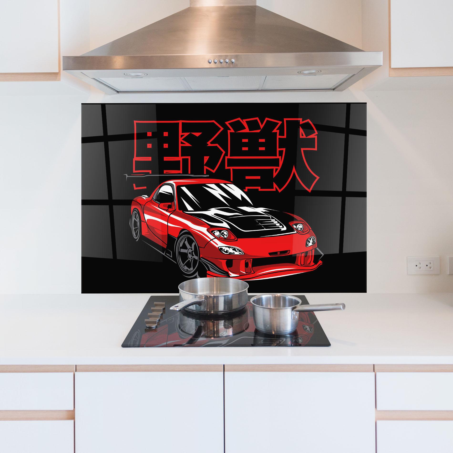 Konyhai üveg hátfal Red Black Car mockup 5