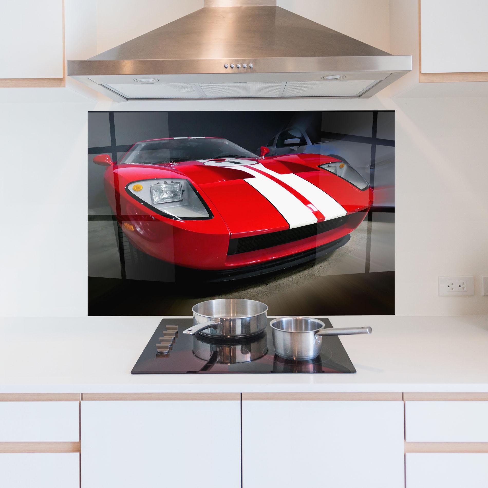 Konyhai üveg hátfal Red Sport Car mockup 5
