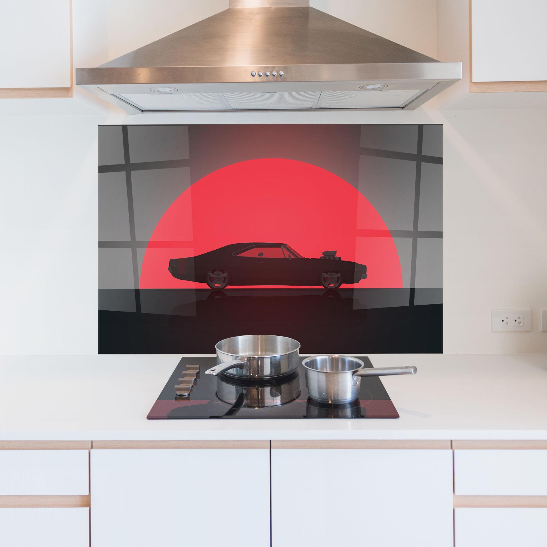 Konyhai üveg hátfal Red Sun Car mockup 5