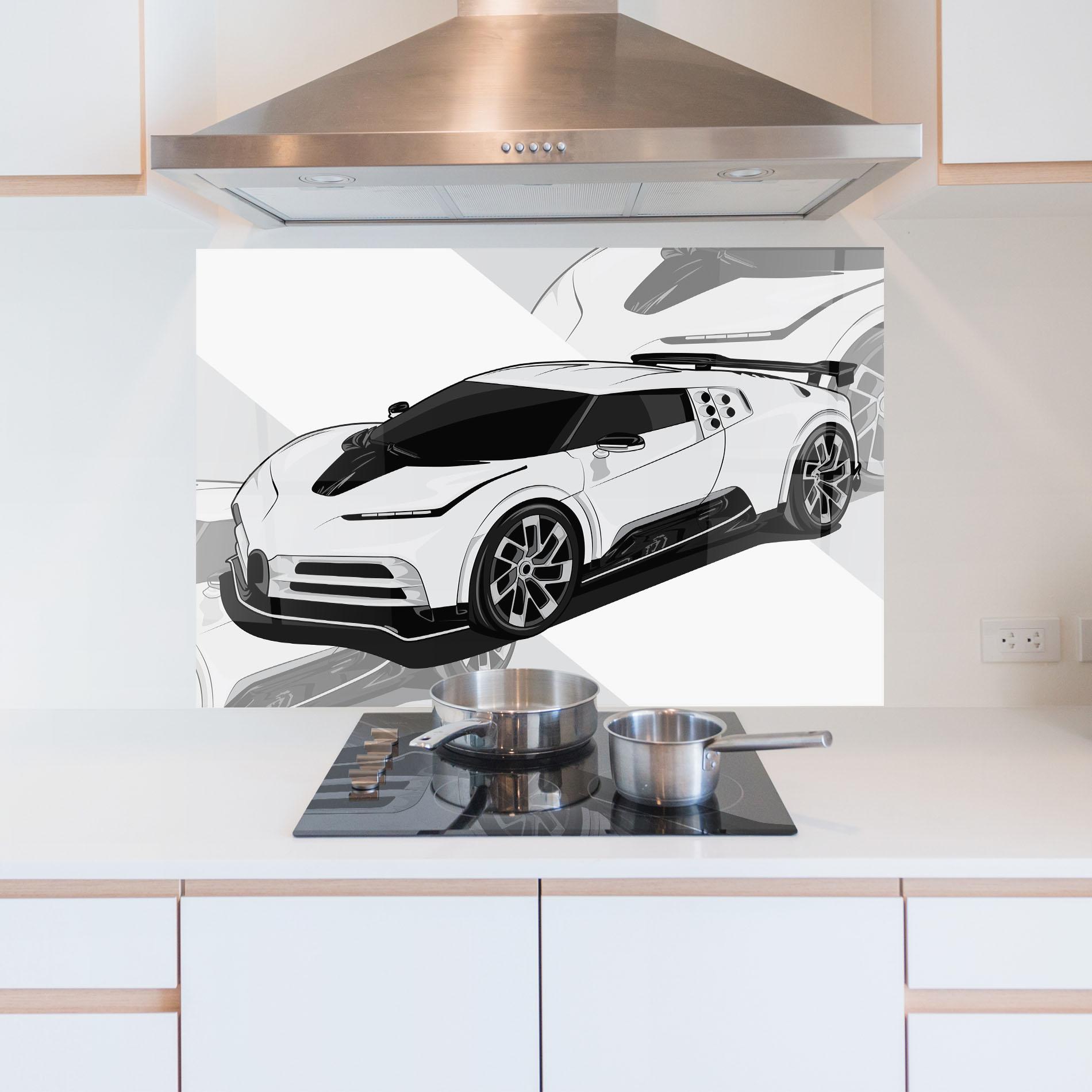Konyhai üveg hátfal Sport White Car mockup 5