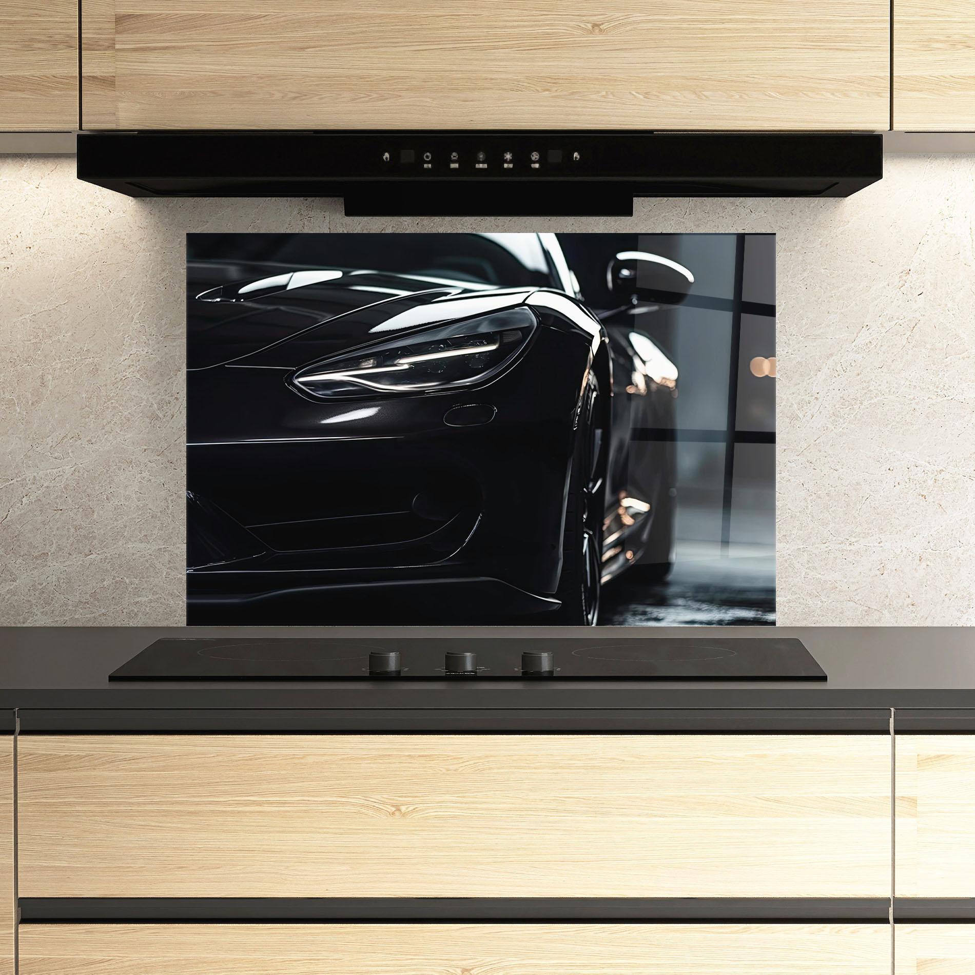 Konyhai üveg hátfal Black Sports Car mockup 3