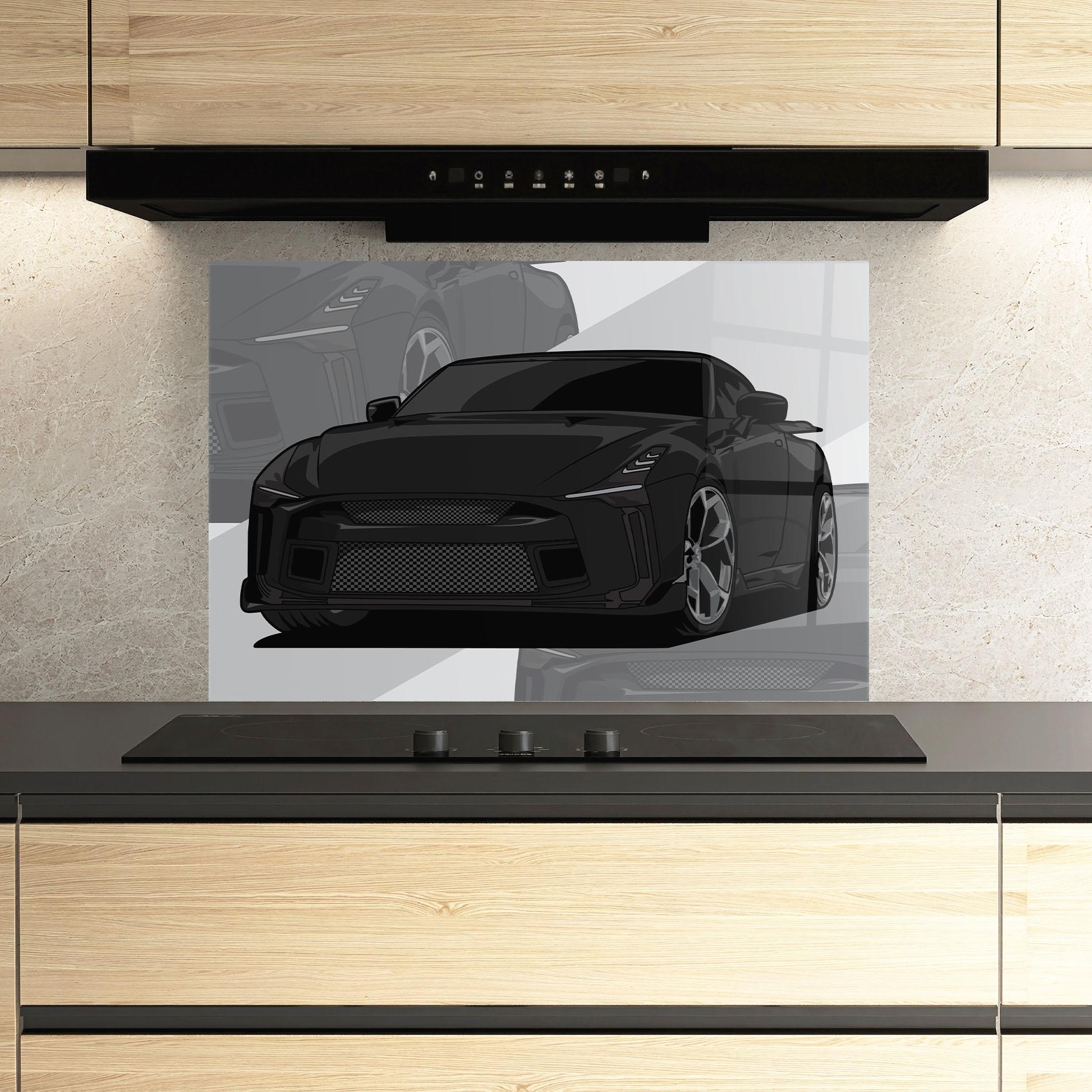 Konyhai üveg hátfal Black Strong Car mockup 3