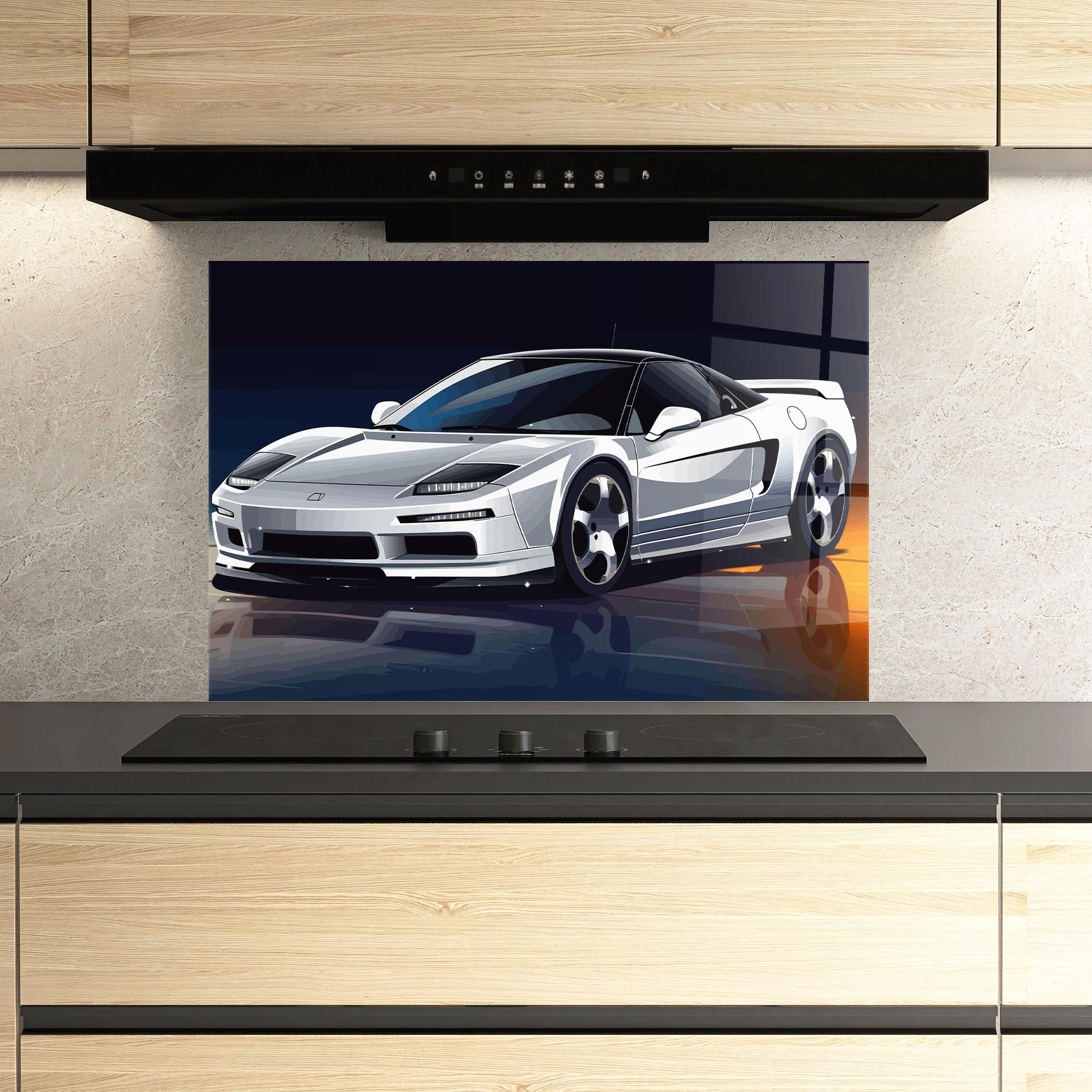 Konyhai üveg hátfal Cool White Car mockup 3