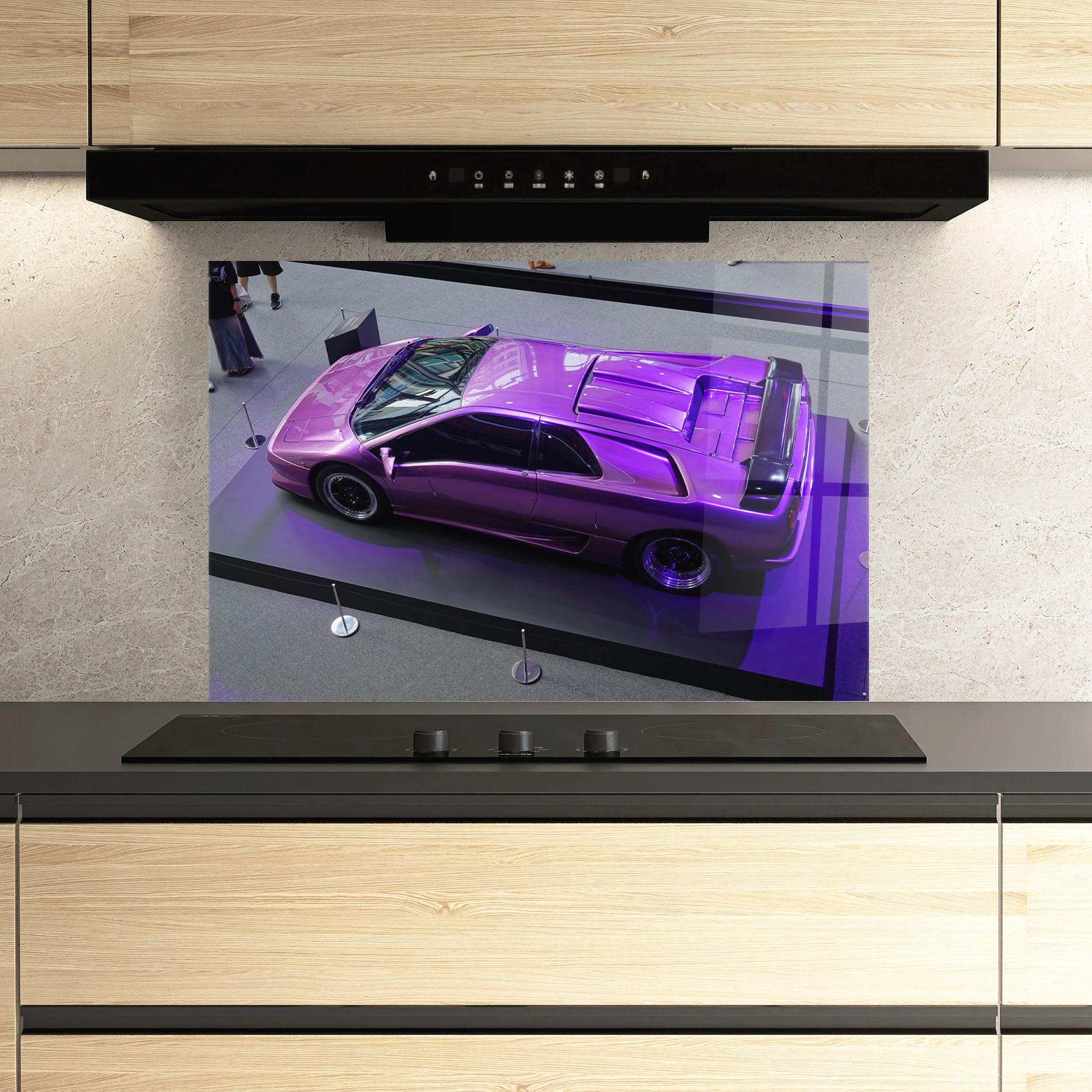 Konyhai üveg hátfal Purple Old Lambo mockup 3