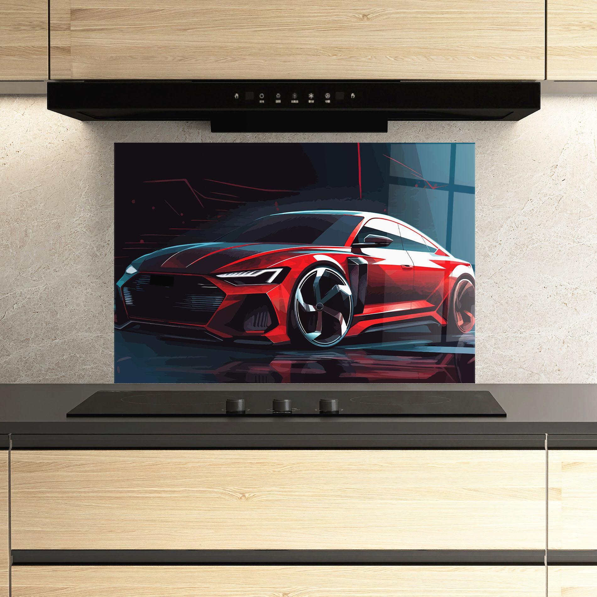 Konyhai üveg hátfal Red Blue Sport Car mockup 3