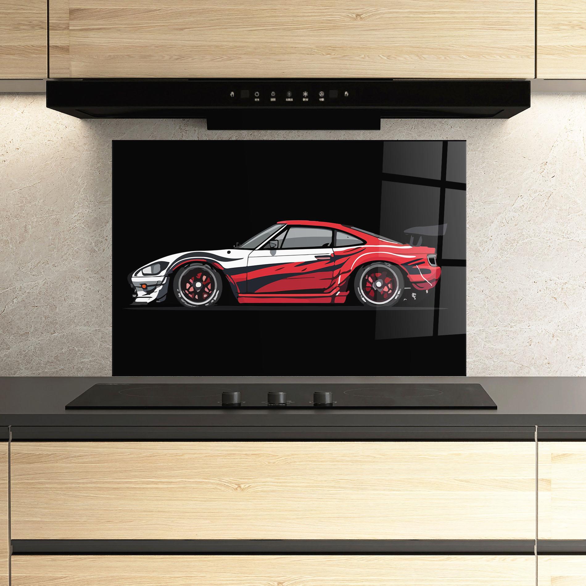 Konyhai üveg hátfal Red White Sport Car mockup 3