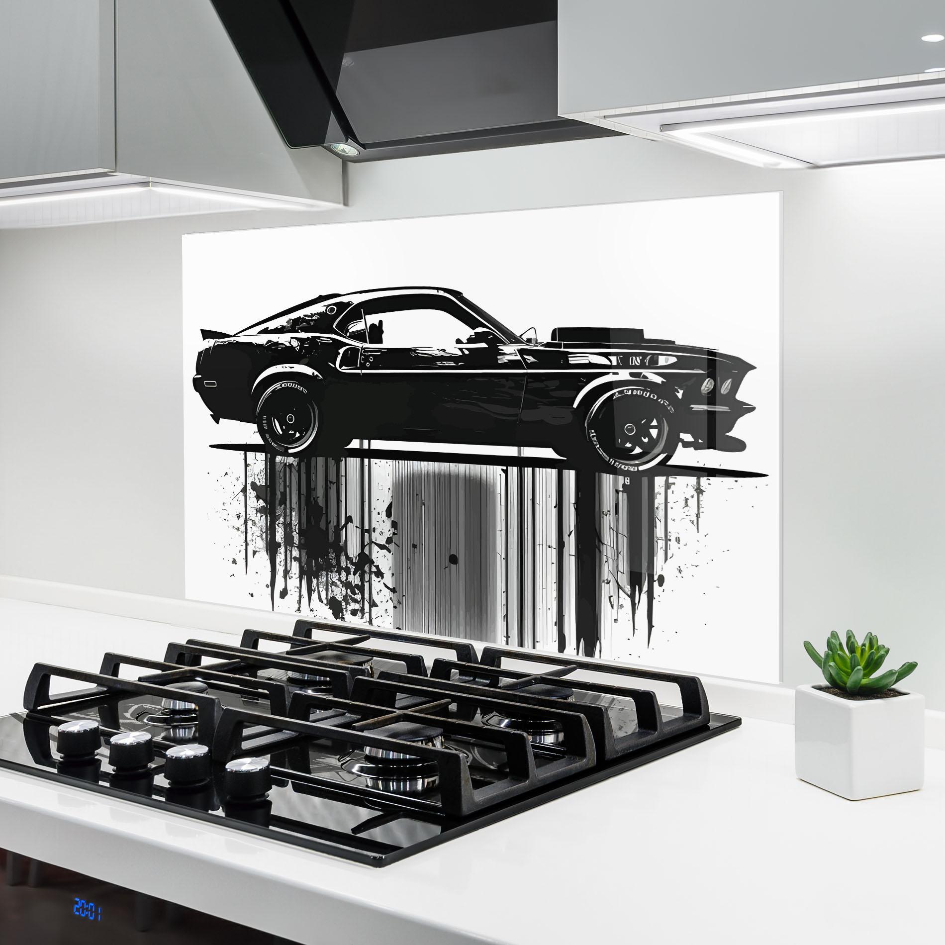 Konyhai üveg hátfal Black Car Drowing mockup 6